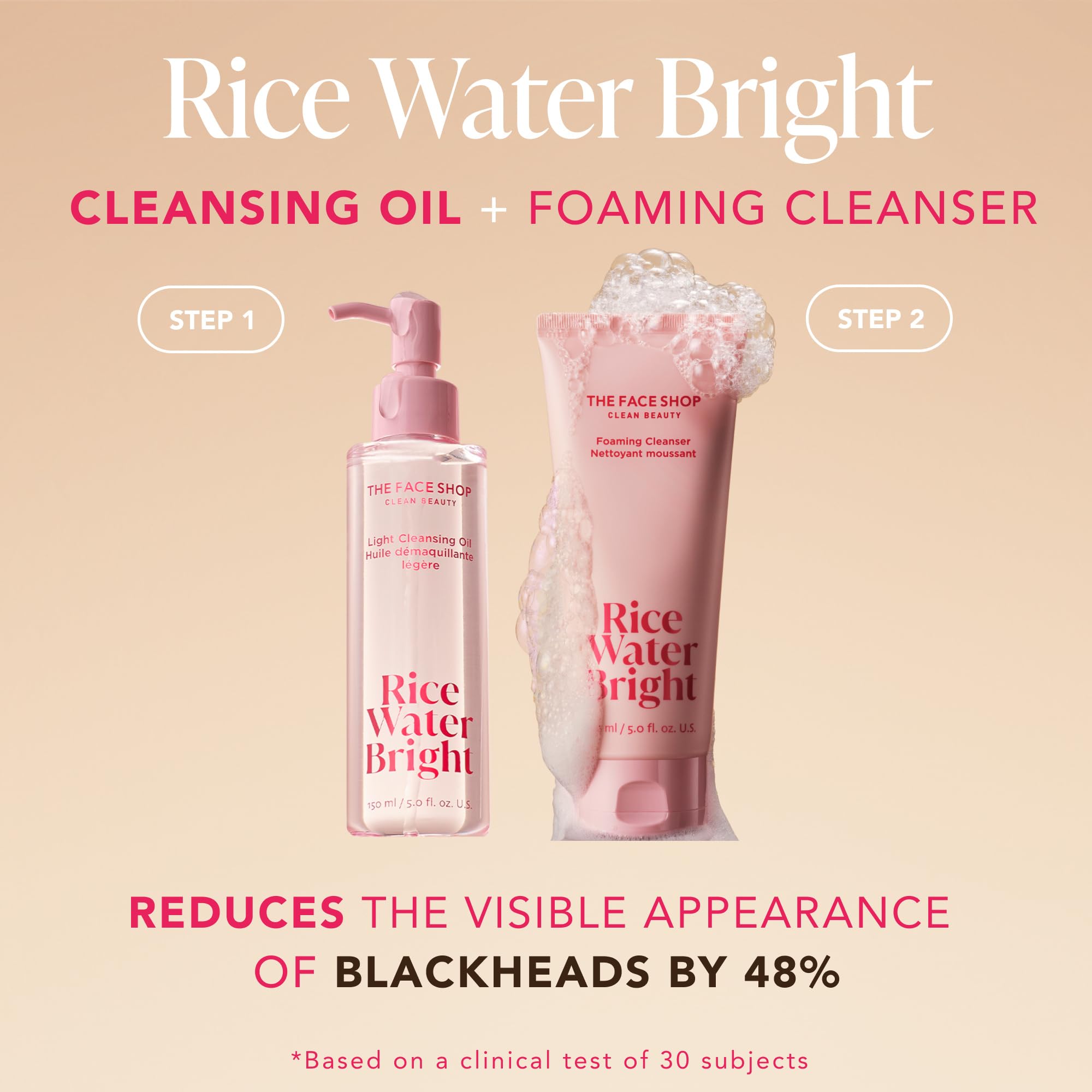 The Face Shop Rice Water Bright Double Cleansing Duo Set With Ceramide, Korean Skin Care, Gentle Face Wash & Pore Control Cleans