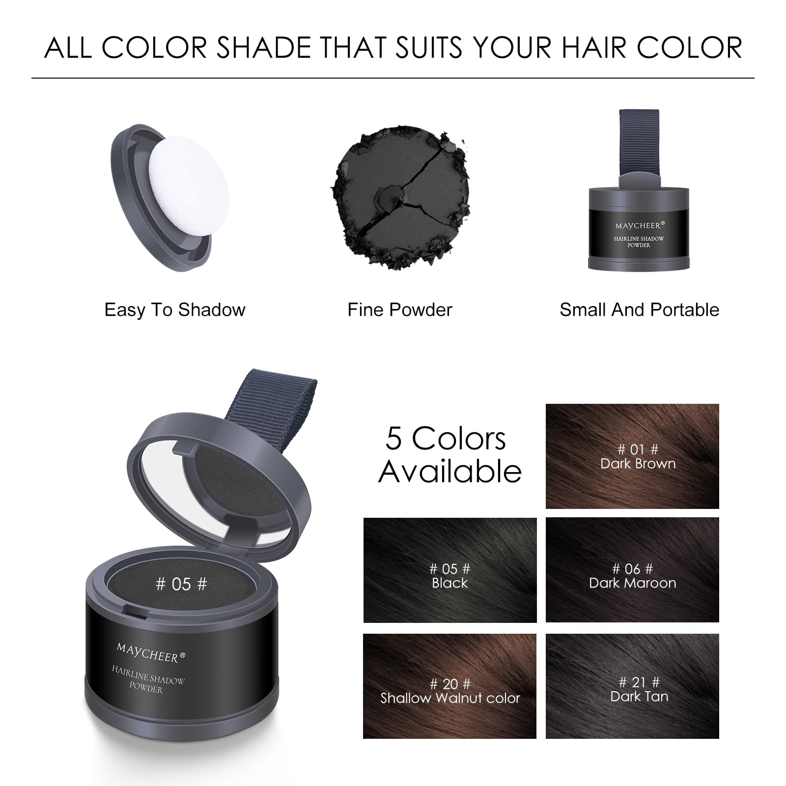 Freeorr Root Touch Up Powder - Black Hairline Shadow For Thinning Hair, Gray Hair Coverage, Women & Men