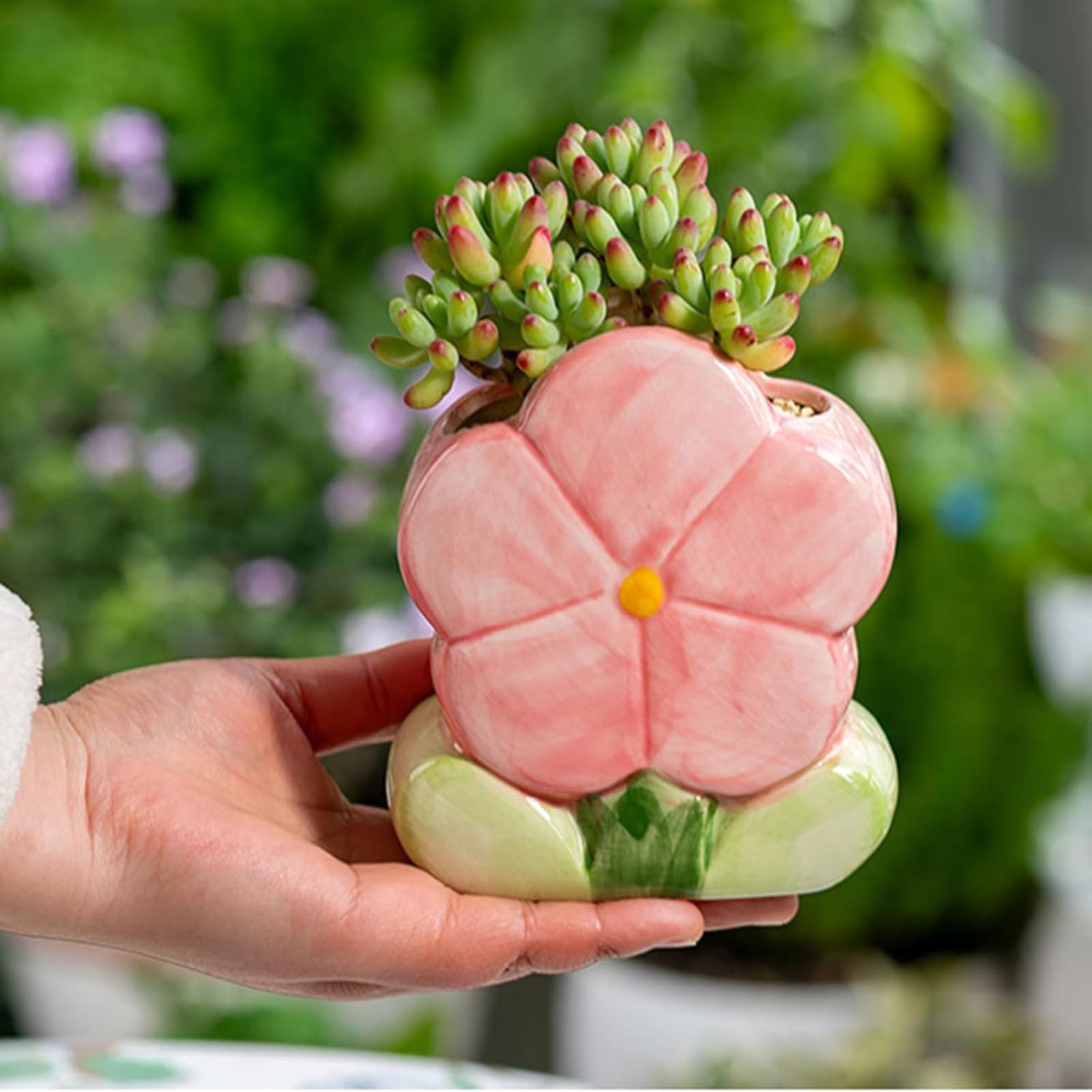 ZHU YU CHUN 1 PC Flower Makeup Storage Box Ceramic Blossom Five Petals Pen Holder Pen Holder Desktop Storage Box (Pink)