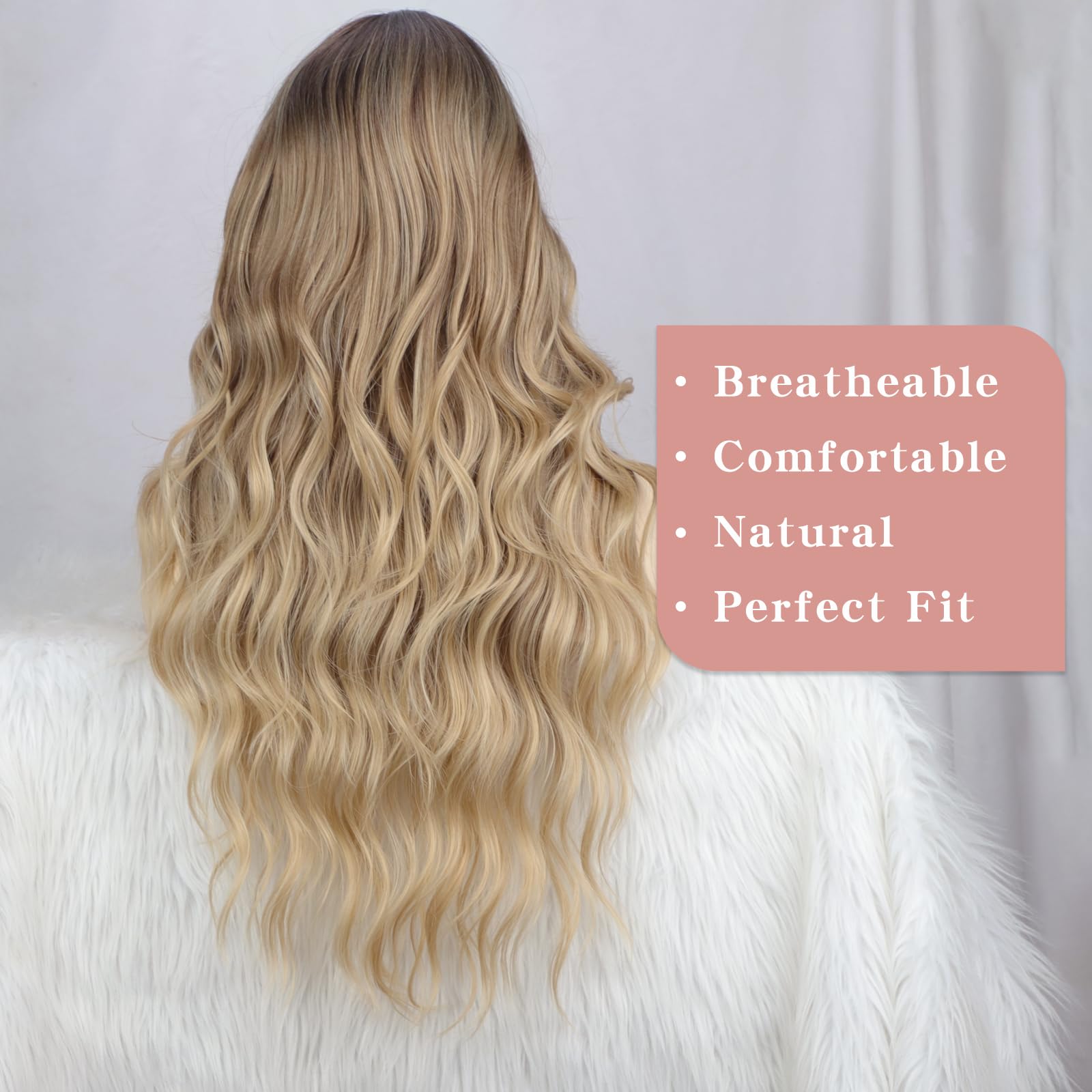 Aisi Queens Long Blonde Wigs For Women, Ombre Blonde Curly Wavy Wigs, Synthetic Heat Resistant Fiber Wigs Hair Replacement Wigs