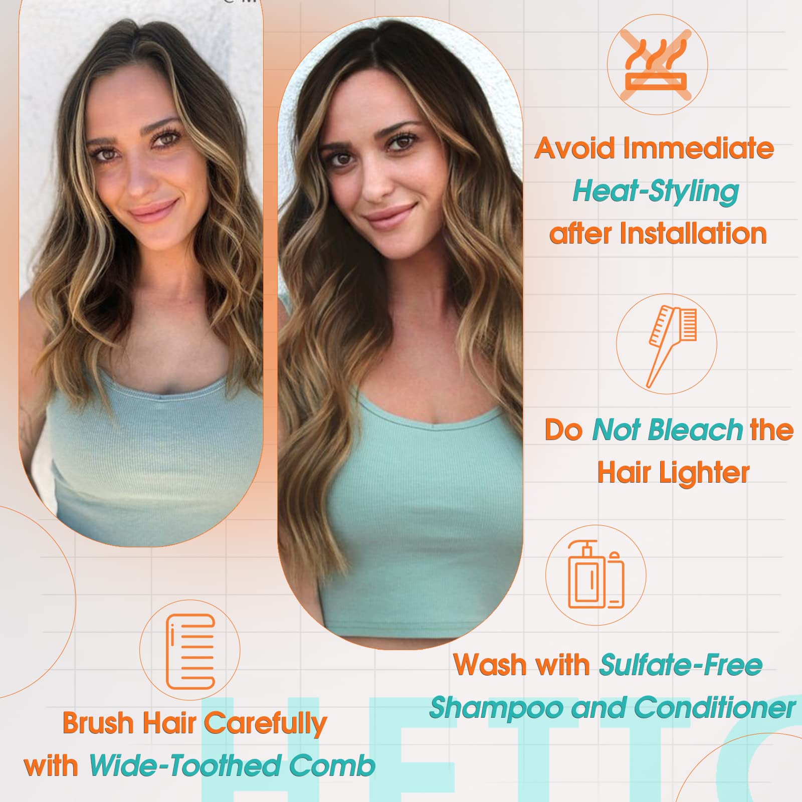 Hetto Ombre Weft Hair Extensions Human Hair Sew in Weft Extensions 18 Inch 100g #1B/6/27 Black to Brown Highlighted Blonde Balay