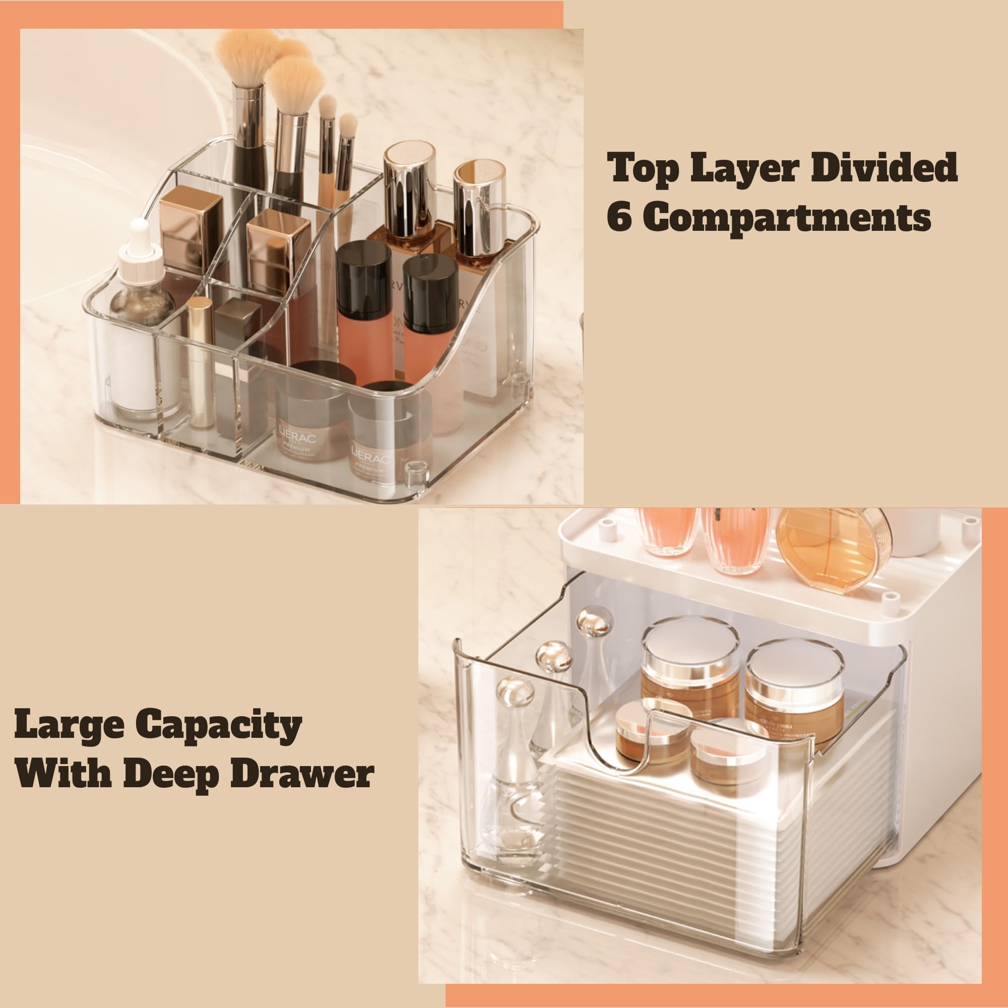 Doadw Bathroom Countertop Organizer With Drawer - 3 Tier Makeup Organizer For Vanity - Medium Clear Multi-Purpose Makeup Skin Ca