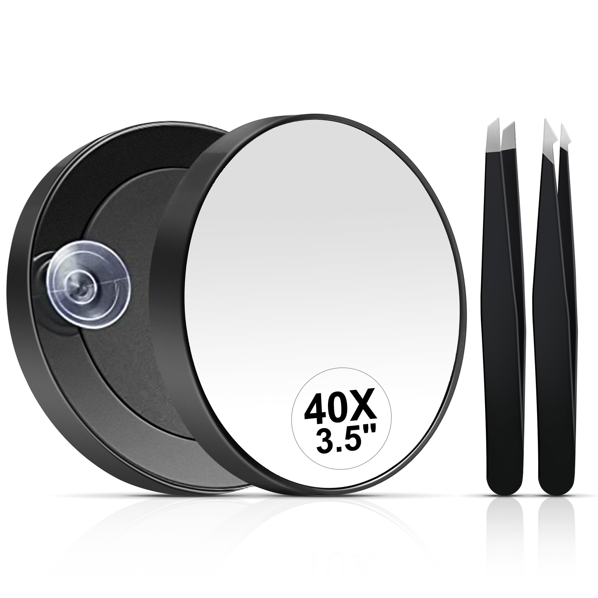 MIYADIVA 40X Magnifying Mirror, Small Magnifying Mirror with Suction Cup and Tweezers, As a Travel Magnifying Mirror, Compact Mi