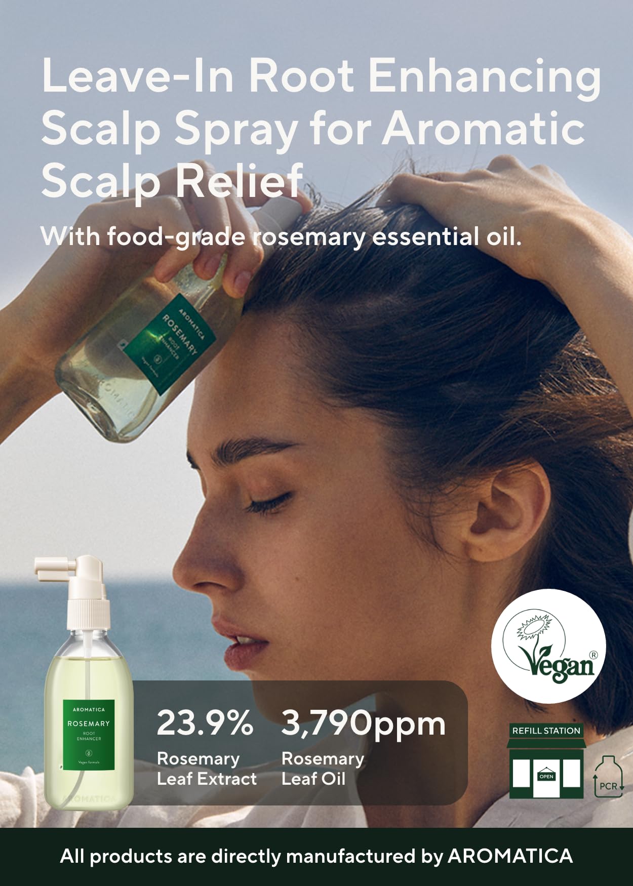 AROMATIcA Rosemary Root Enhancer 338oz  100ml - Scalp Nourishing Spray with Food-graded Rosemary Essential Oil - Relieves Itchy,