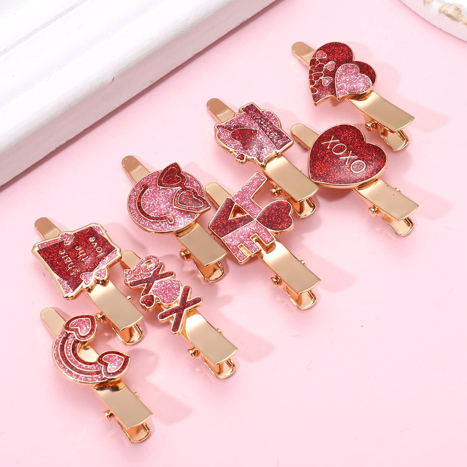 8Pcs Valentines Day Hair Clips Rhinestone Velvet Heart Hairpins For Women Girls Sweet Enamel Love Heart Hair Barrettes Styling H