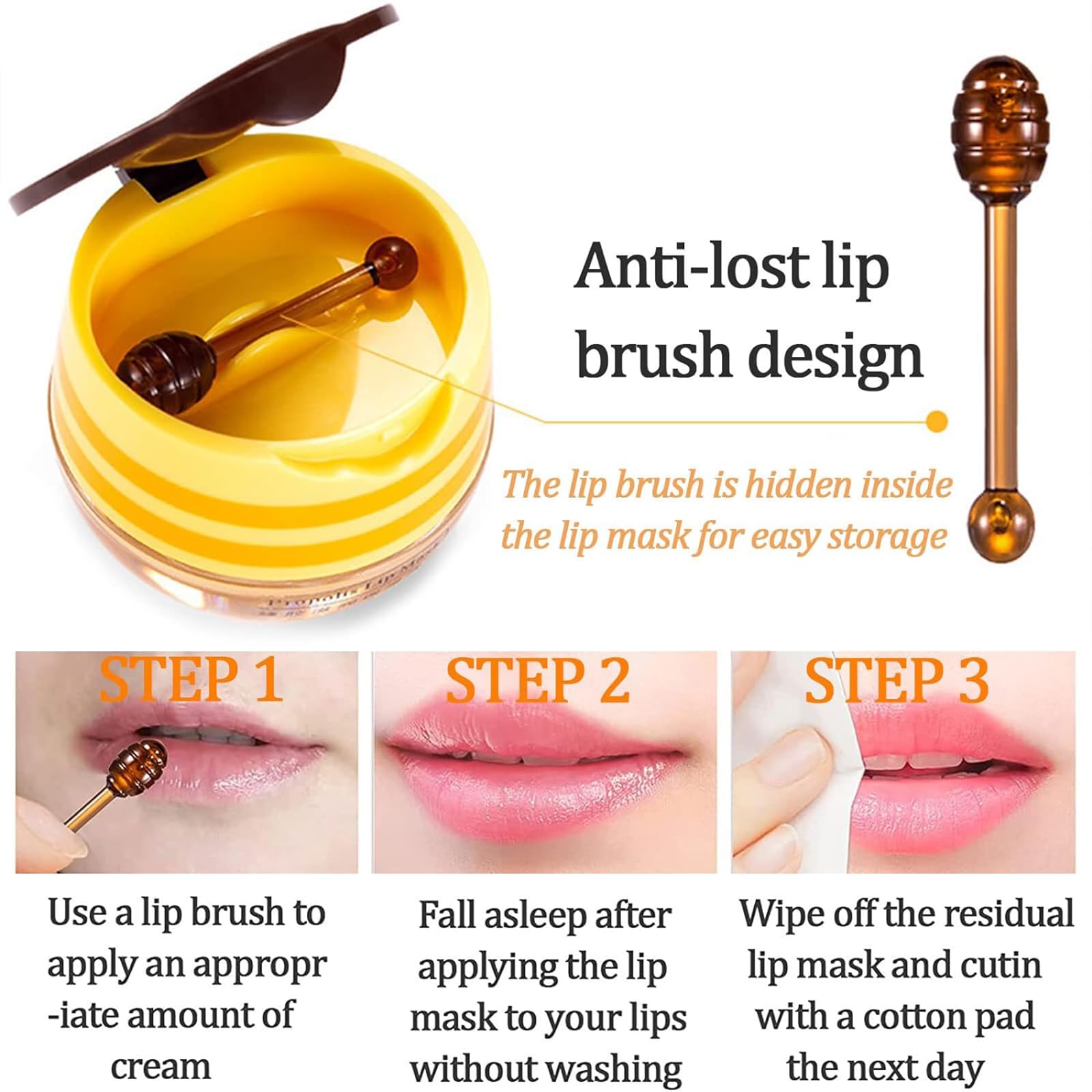 3 Pcs Lip Balm Honey Pot, Honey & Apple Lime & Watermelem Lip Mask Vitamin E & Moisturizing Propolis Sleeping Lip Mask Preventio