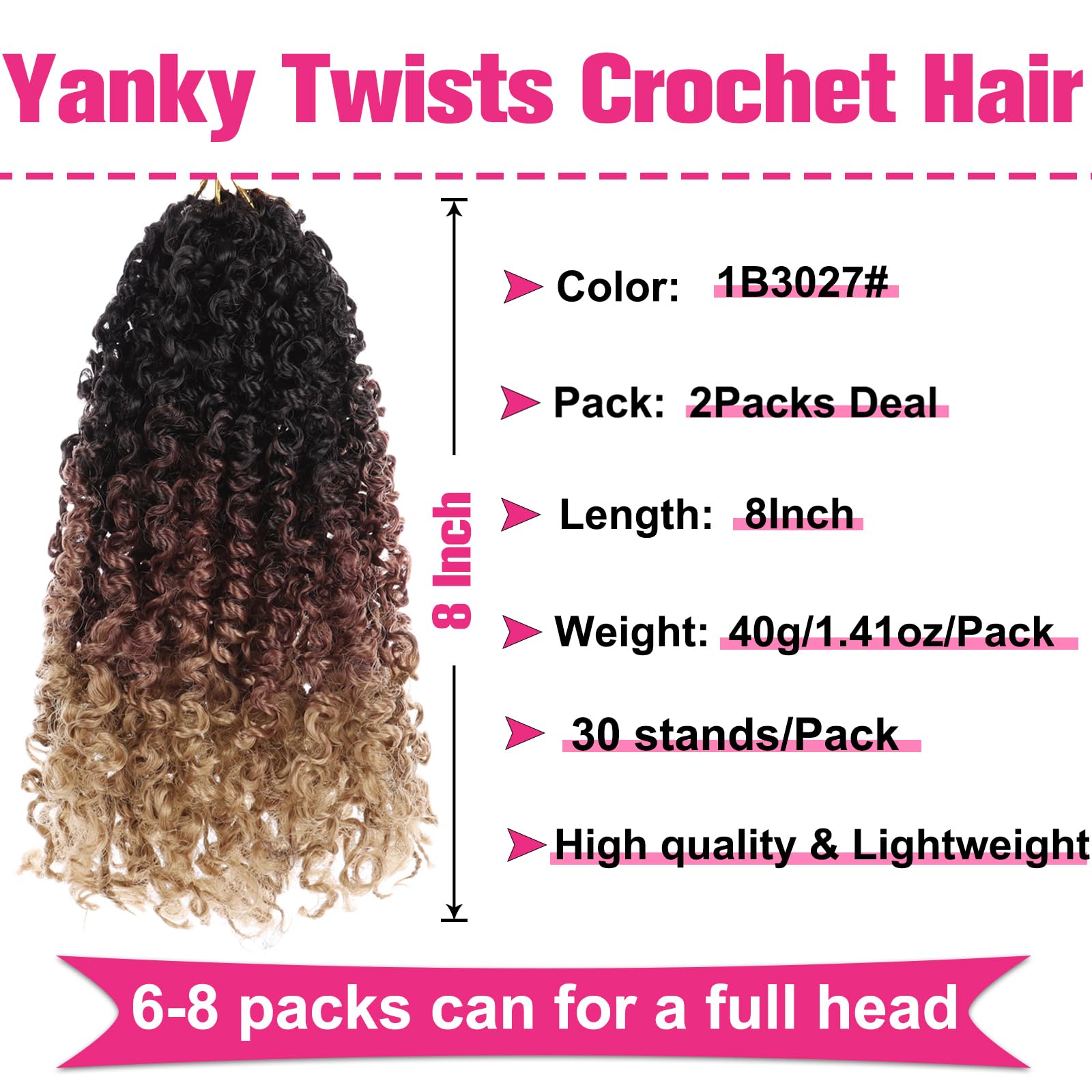 Unionbeauty Pre-Twisted Yanky Twist Crochet Hair 8Inch 2 Bundles Pre-Looped Passion Twist Crcochet Braids Hair With Bouncy Ombre