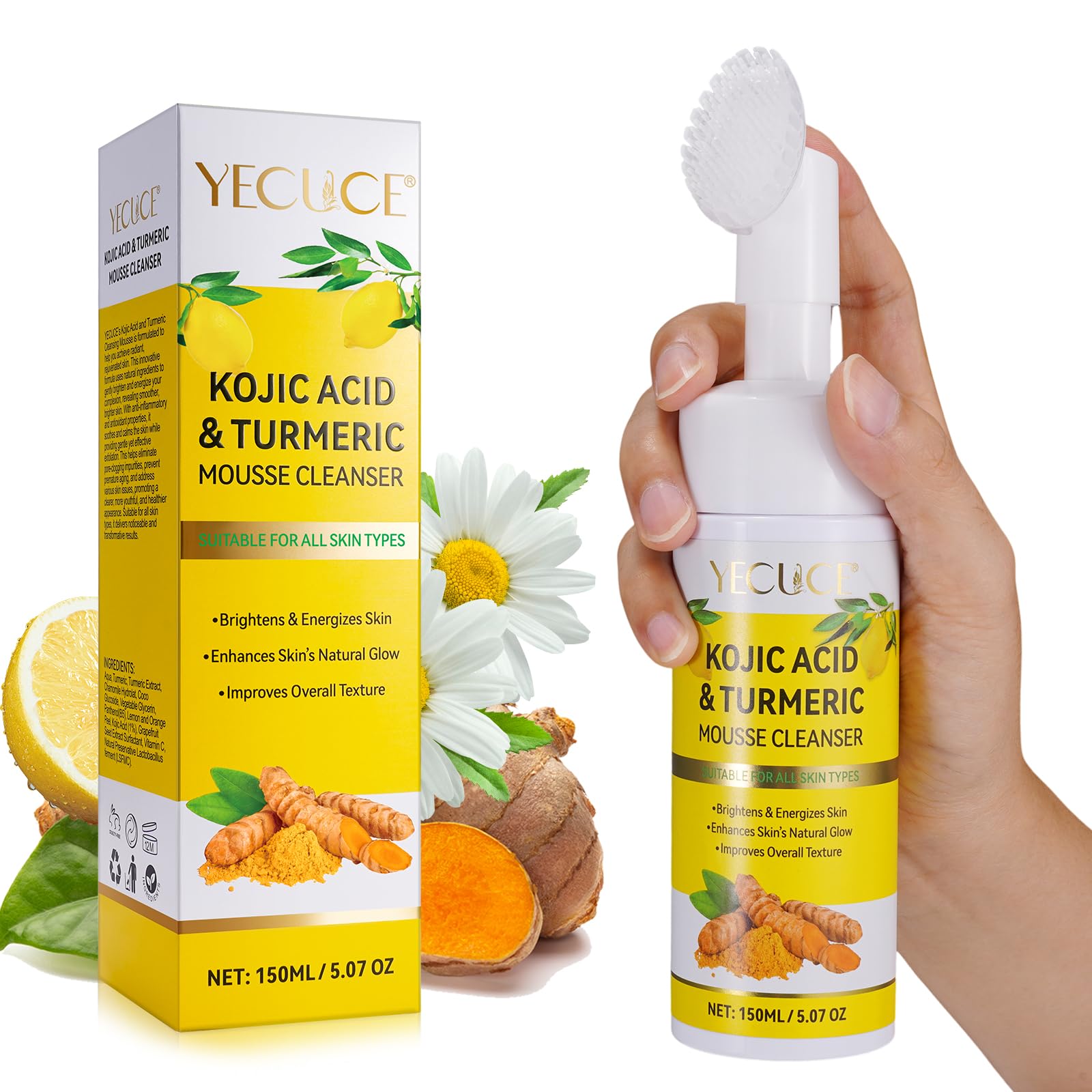 A r b c r n Turmeric Cleansing Mousse,Kojic Acid Facial Cleanser for Fce Wash and Firming Skin,Remove Excess Keratin-Deep Clean 