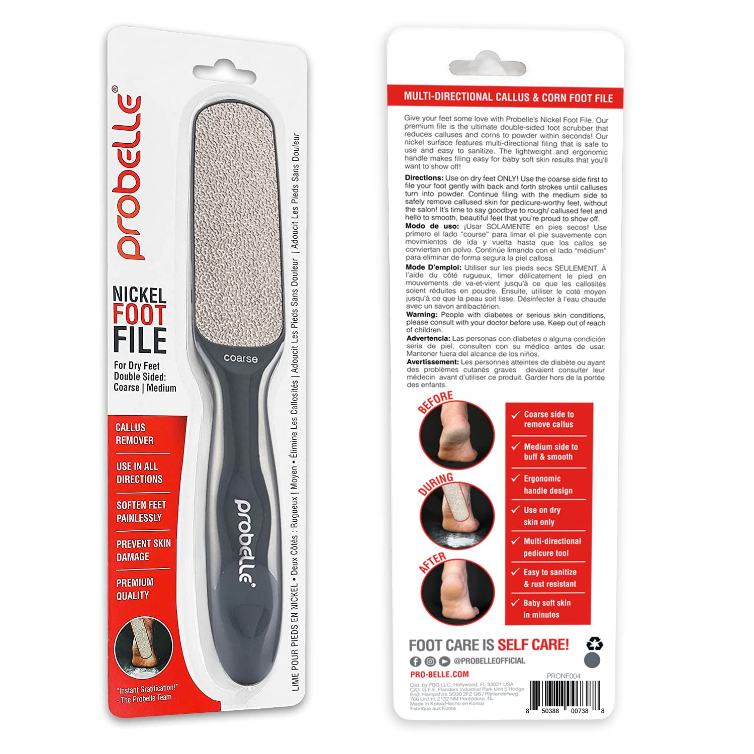 Probelle Double Sided Multidirectional Nickel Foot File Callus Remover - Immediately Reduces Calluses And Corns To Powder For In