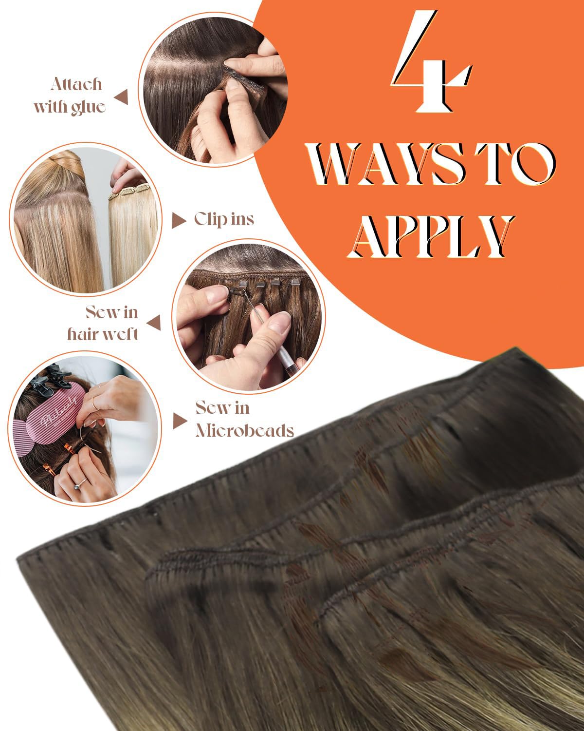 Sunny Hair Wefts Human Hair Sew in Ombre Hair Extensions Weft Balayage Dark Brown Roots to Golden Brown Mix Blonde Sew in Bundle