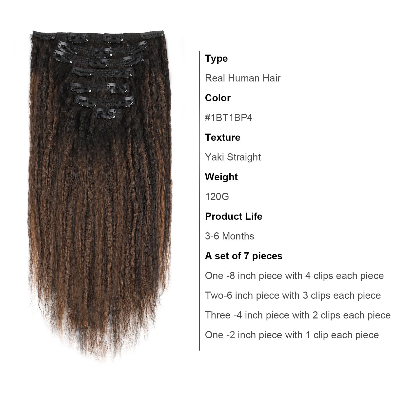 Abh Amazingbeauty Hair Light Kinky Straight Clip Ins Rooted Black Piano Natural Black #1B With Chocolate Brown #4 Kinky Clip Ins