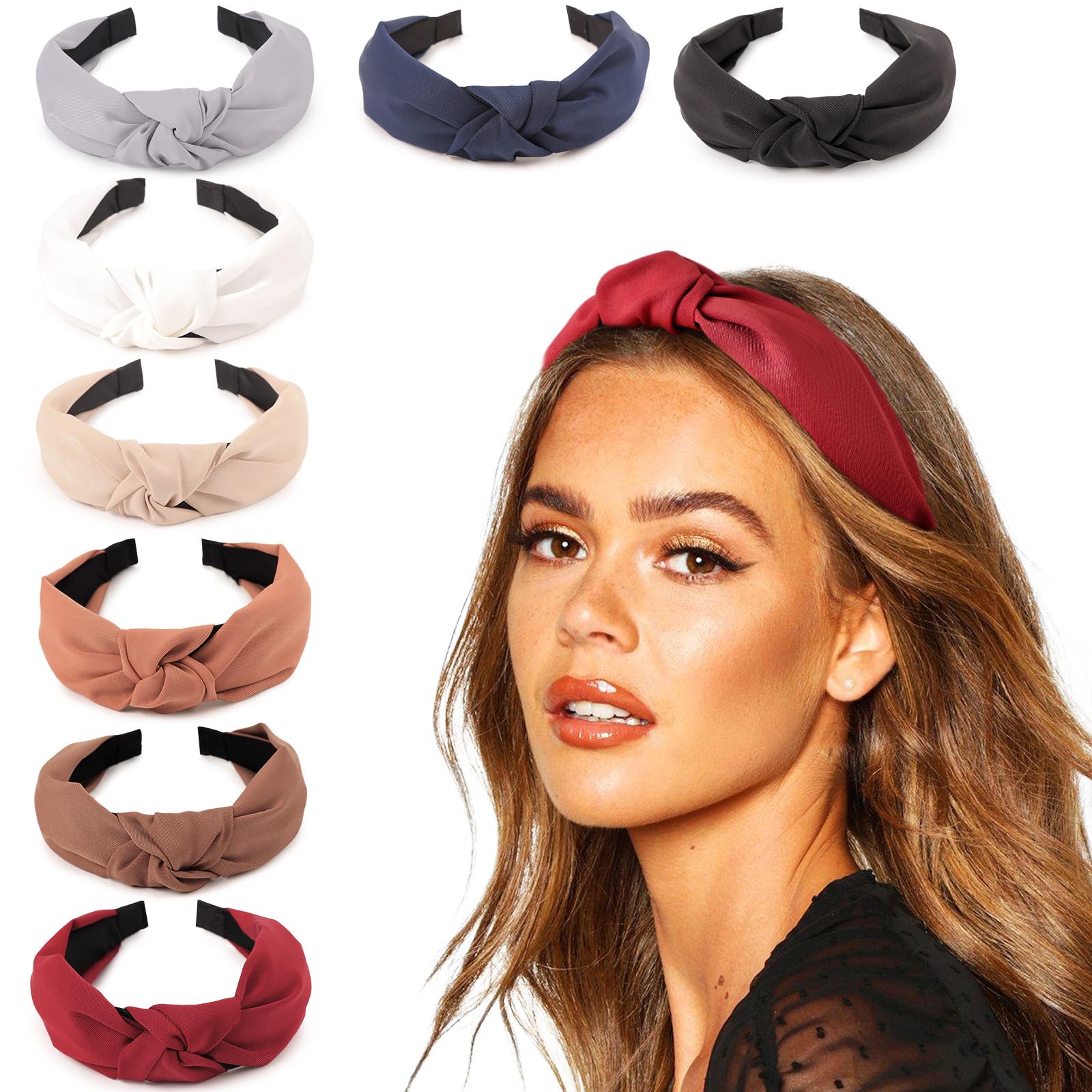 DRESHOW Knotted Headbands for Women Non Slip Fashion Women Headbands Solid Boho Wide Top Knot Hair Hoops Women Girls Hairbands H