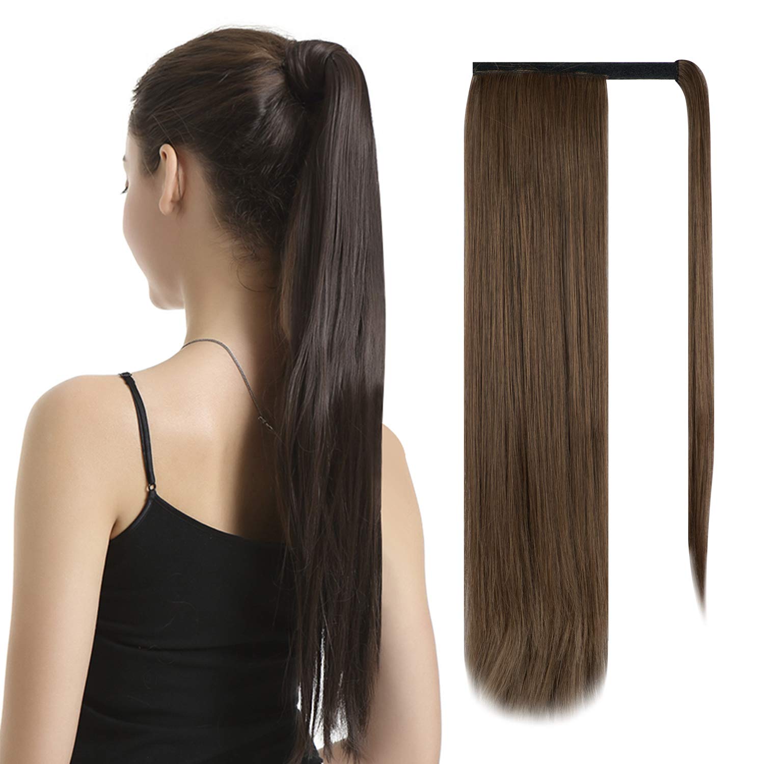 BARSDAR 24 In Brown Ponytail Extension Long Straight Wrap Around Clip in Ponytail Hair Extensions Synthetic Pony Tails Hairpiece