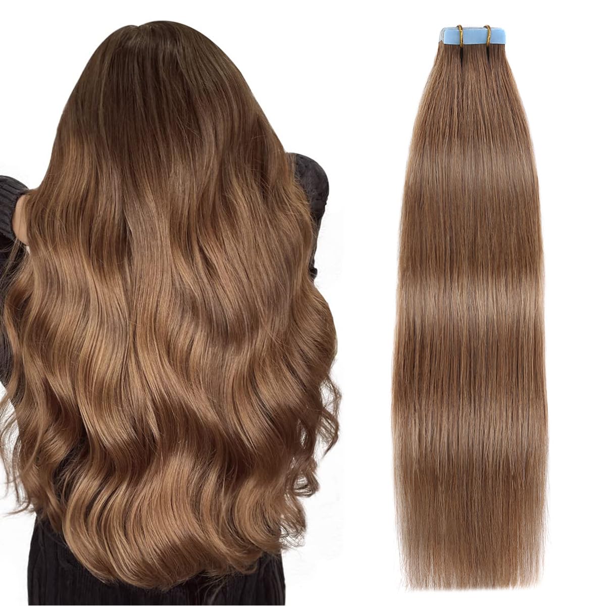 Suyya Tape In Hair Extensions Chestnut Brown 100% Real Human Hair 12Inches 20Pcs 40G/Pack Straight Seamless Skin Weft Tape Hair