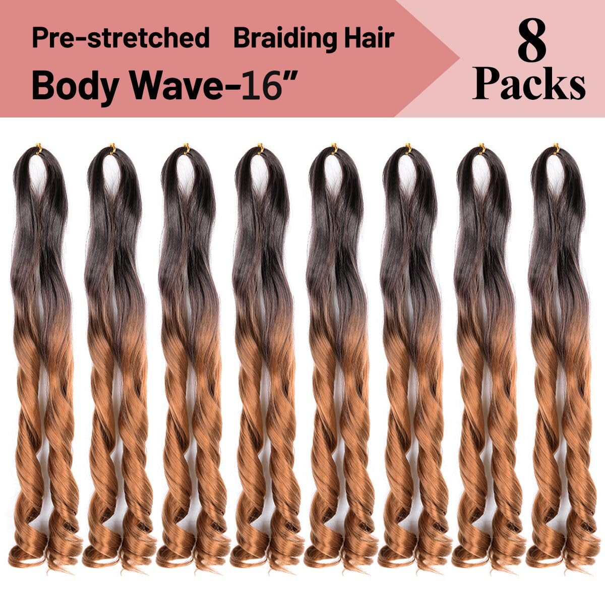 French Curl Braiding Hair 16 Inch Loose Wavy 8 Pack Curly Braiding Hair Extensions #T4/30 75G/Pack French Curly Synthetic Hair E