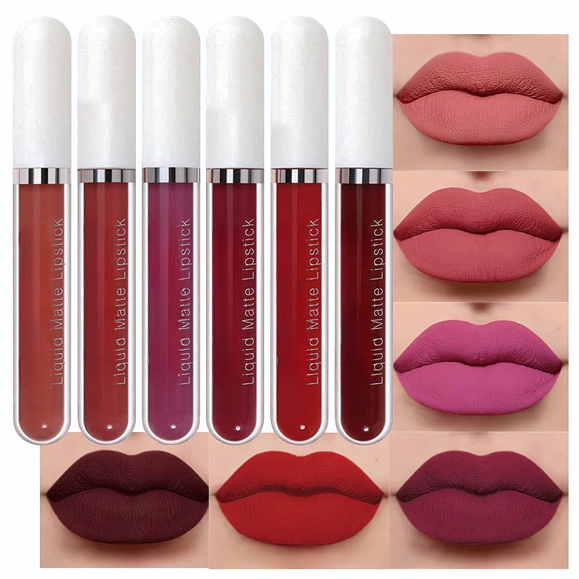 6 Pcs Matte Liquid Lipstick Lipgloss Set Lip Stain Makeup Waterproof Matte Lipsticks Lip Gloss Sets 24 Hour Long Lasting