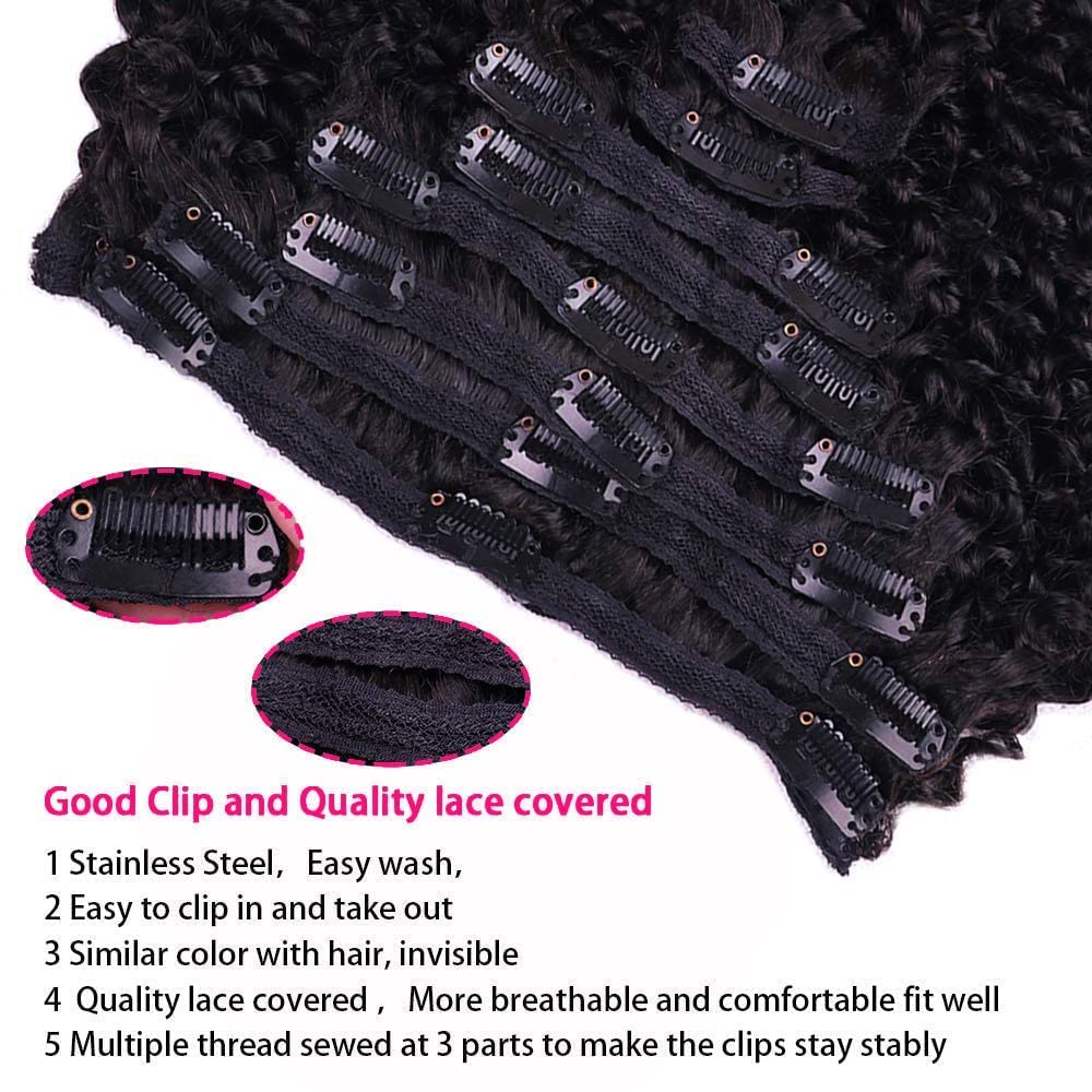 Cecycocy 3C 4A Kinky Curly Clip In Hair Extensions Human Hair For Black Women - 8Pcs 18Clips Double Weft Brazilian Remy Human Ha
