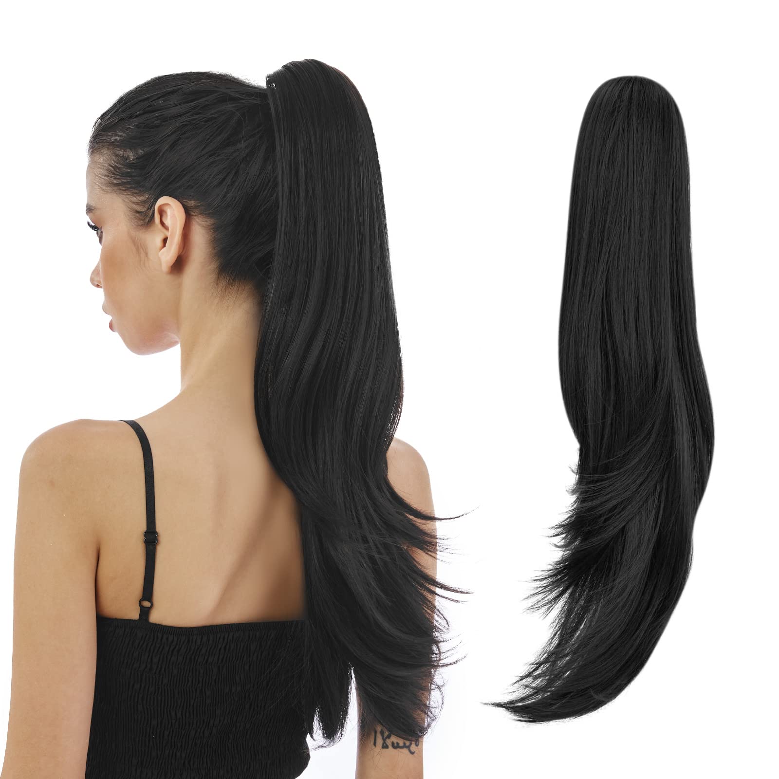 HEWEICSY Ponytail Extension,Hair Extension Ponytail 22'' Long Claw Hair Extension Synthetic Wavy Straight Hairpieces Ponytail Cl