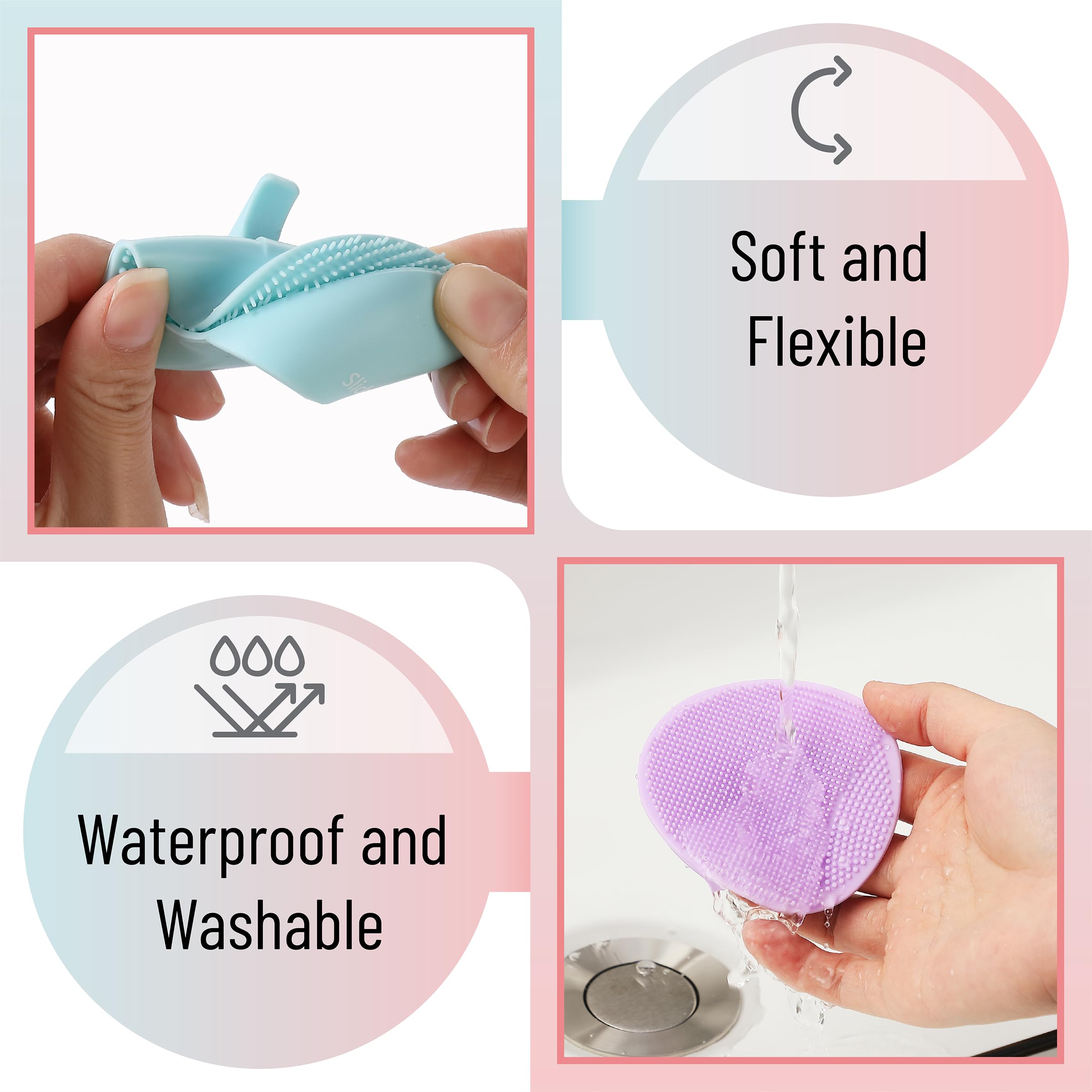 Slick- Silicone Facial Cleansing Brush, 4 Pack, Silicone Face Scrubber Exfoliator, Face Exfoliator Scrubber, Facial Scrubber For