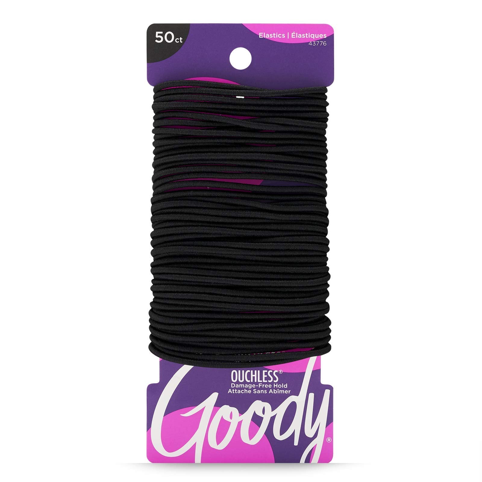 Goody Women's Ouchless Elastics, 2 mm for Finer Hair, 50 Count (Pack of 2), (Black)