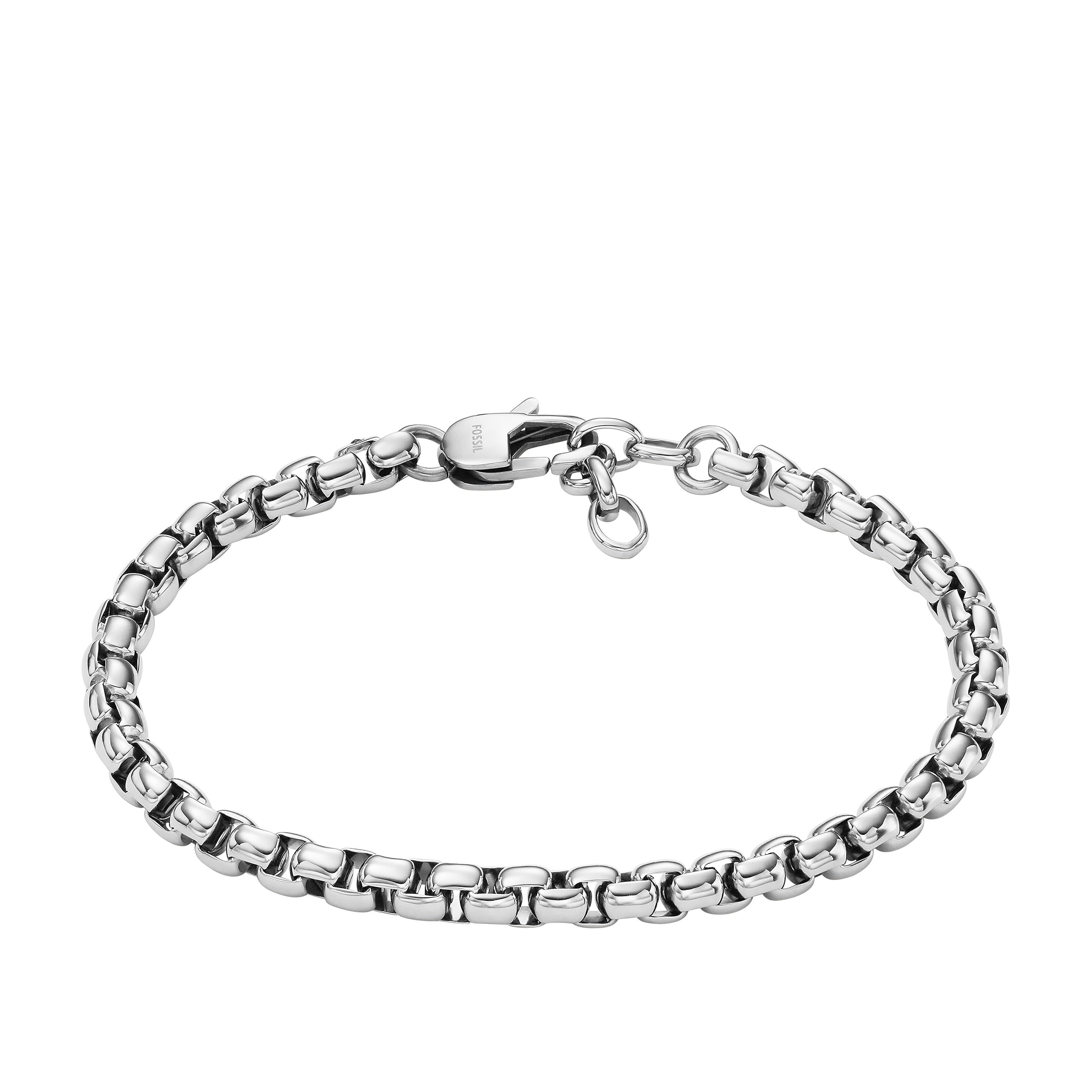 Fossil Mens Stainless Steel Silver-Tone Box Chain Bracelet, Color: Silver (Model: JF04562040)