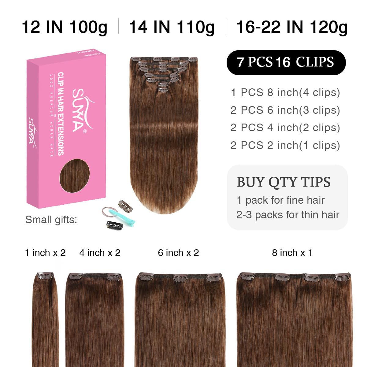 Suyya Clip In Hair Extensions Real Human Hair,Human Hair Extensions Clip Ins Straight Hair Extensions Clip Ins Double Weft Human