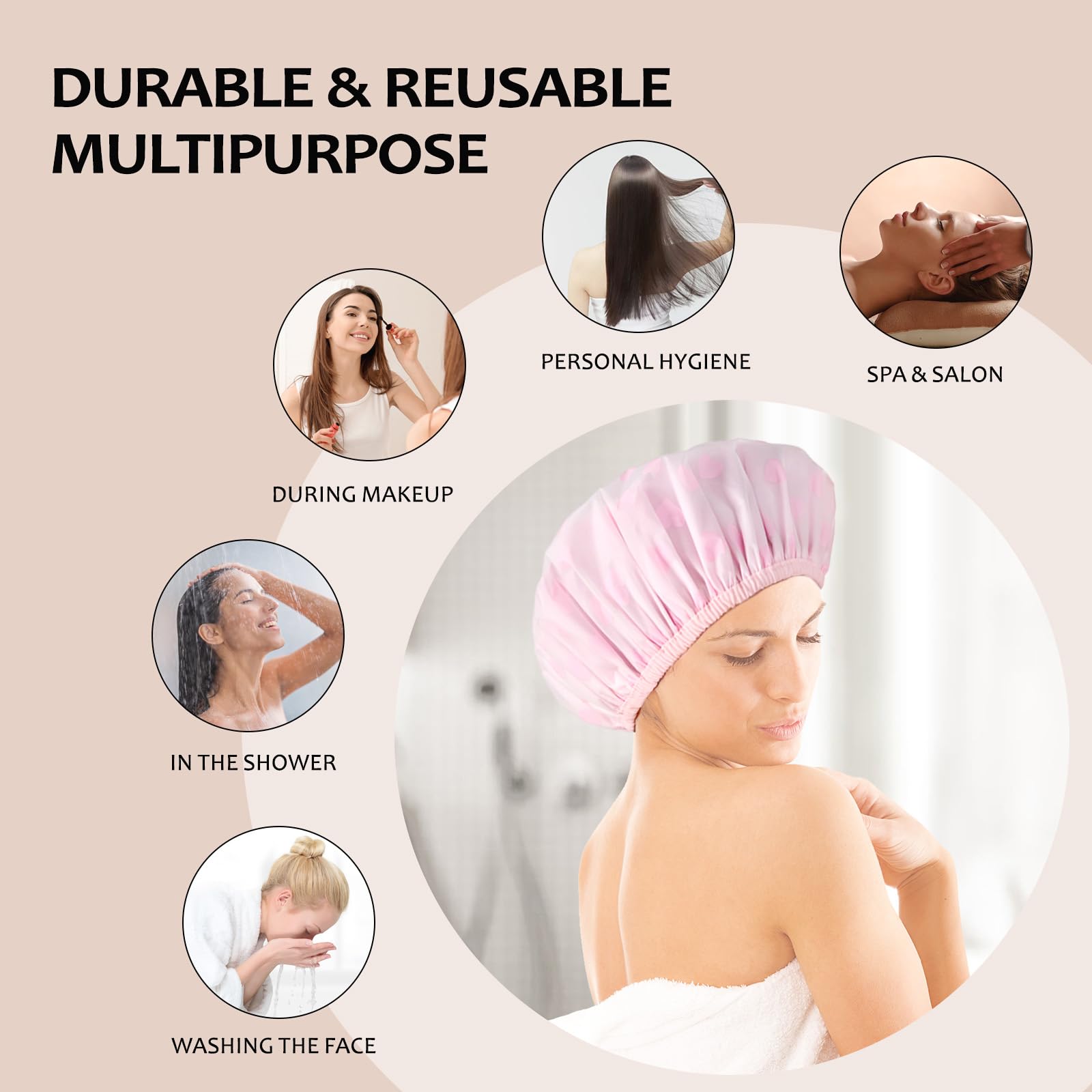 Yizijizi Shower Cap,Reusable Waterproof Shower Caps - Large Size For Women, Perfect For Long Hair (Pink Heart)