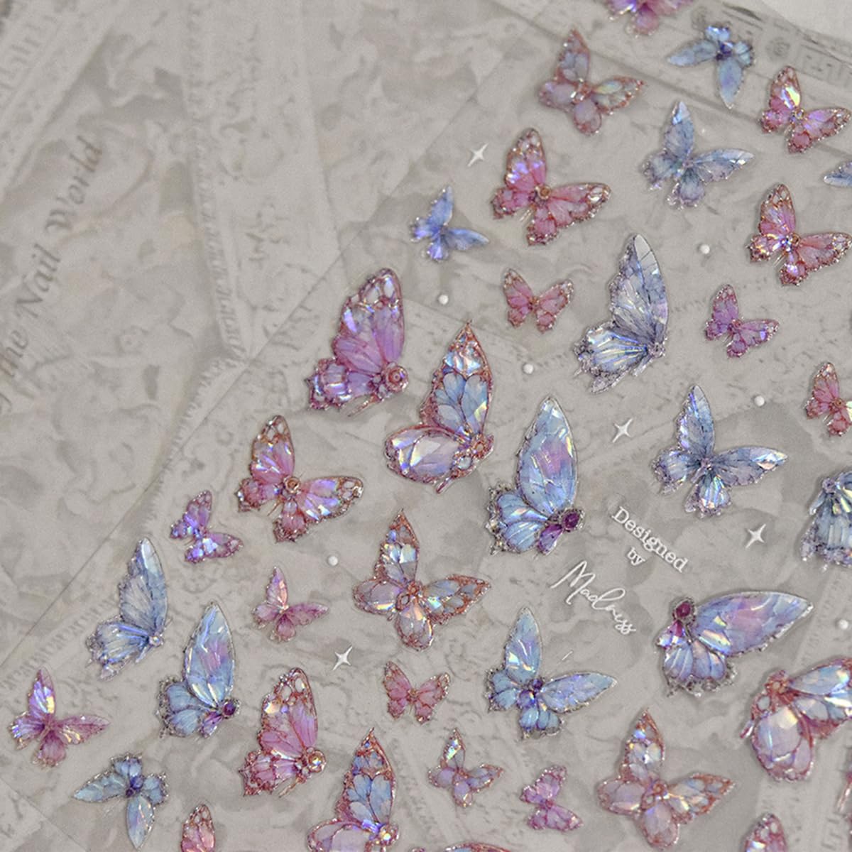 Butterfly Nail Art Stickers Decals Purple Pink Butterfly 5D Embossed Nail Decals Shell Light Butterfly Nail Designs Adhesive Sti