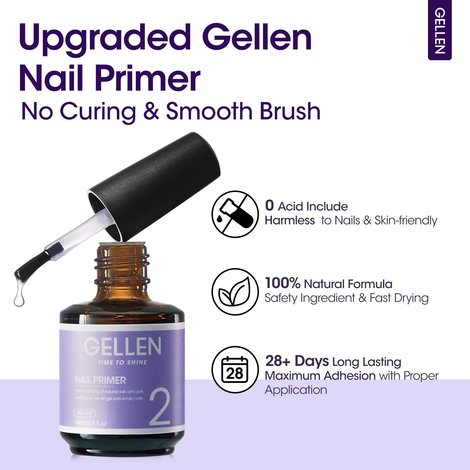 Gellen Nail Primer No Lift 15Ml Acid-Free Gel Primer Fast Air Dry Superior Protein Nail Prep Bond Foundation For Uv Gel Nail Pol
