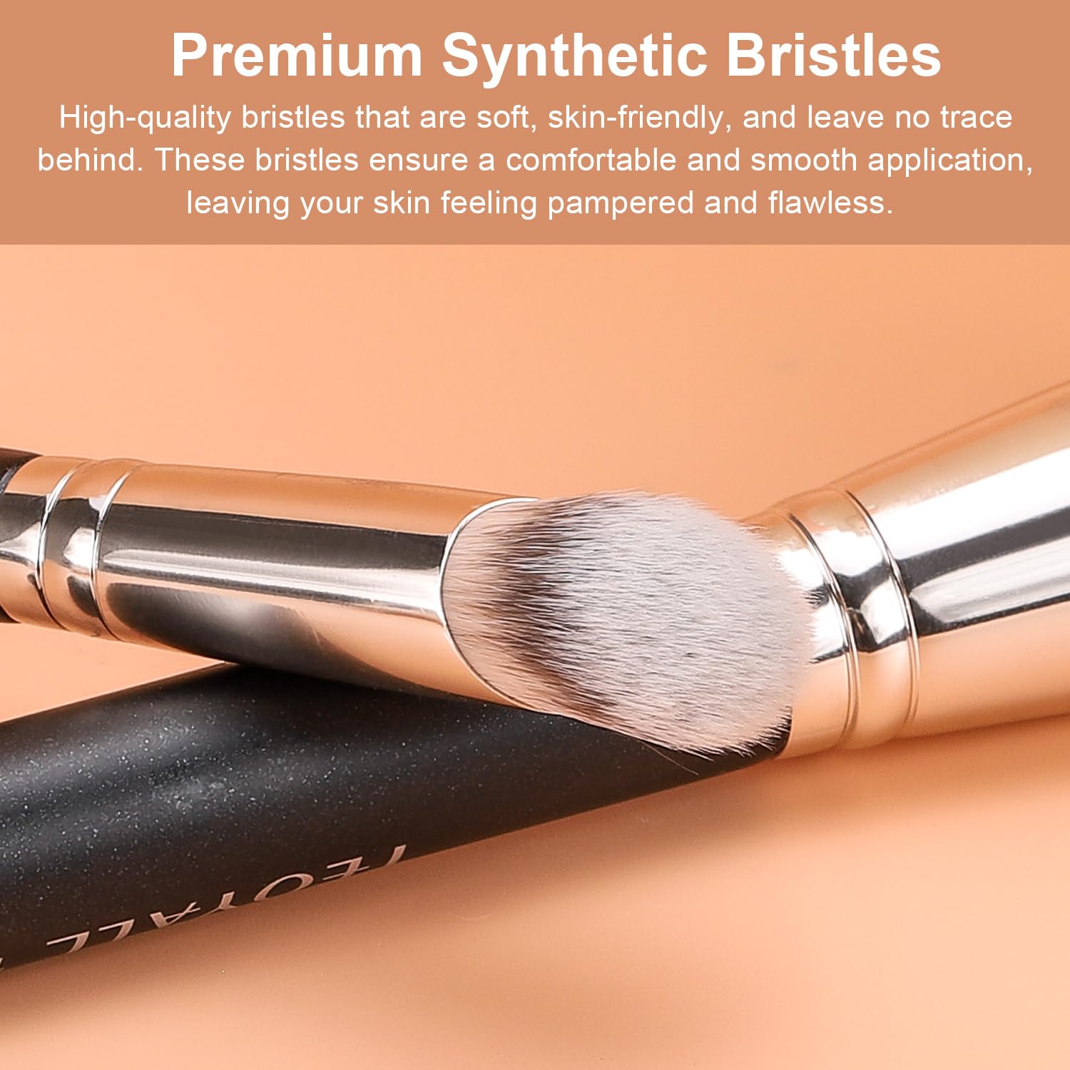 Teoyall 3 Piece Black Wood Contour Conceal Brush Set With Angled Synthetic Concealer Brush For Liquid, Cream And Powder Cosmetic