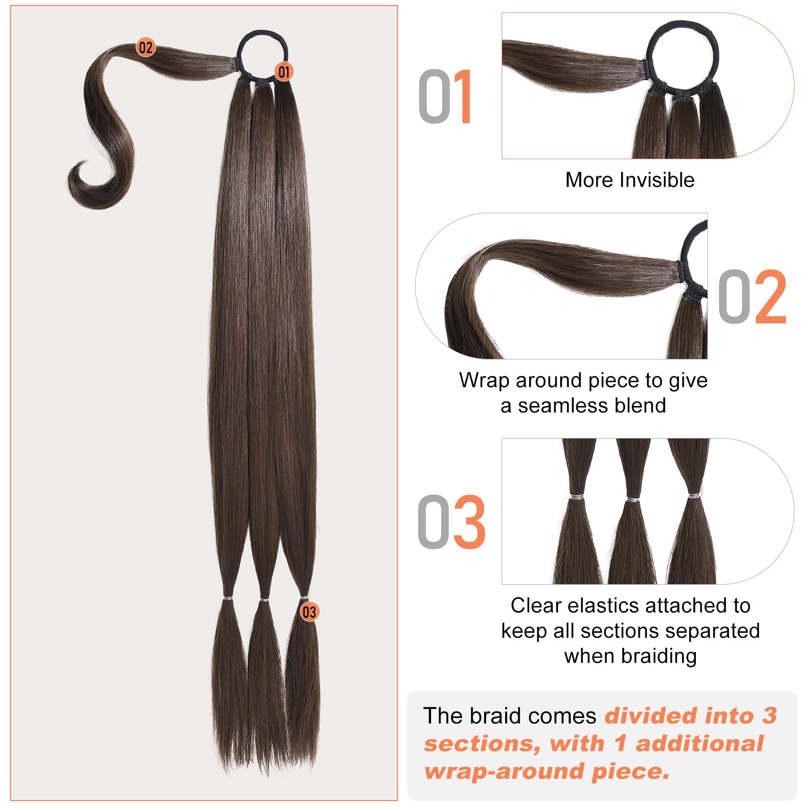 Seikea Upgraded Long Braid Ponytail Extension With Elastic Tie Straight Sleek Wrap Around Braid Hair Extensions Ponytail Dark Ch
