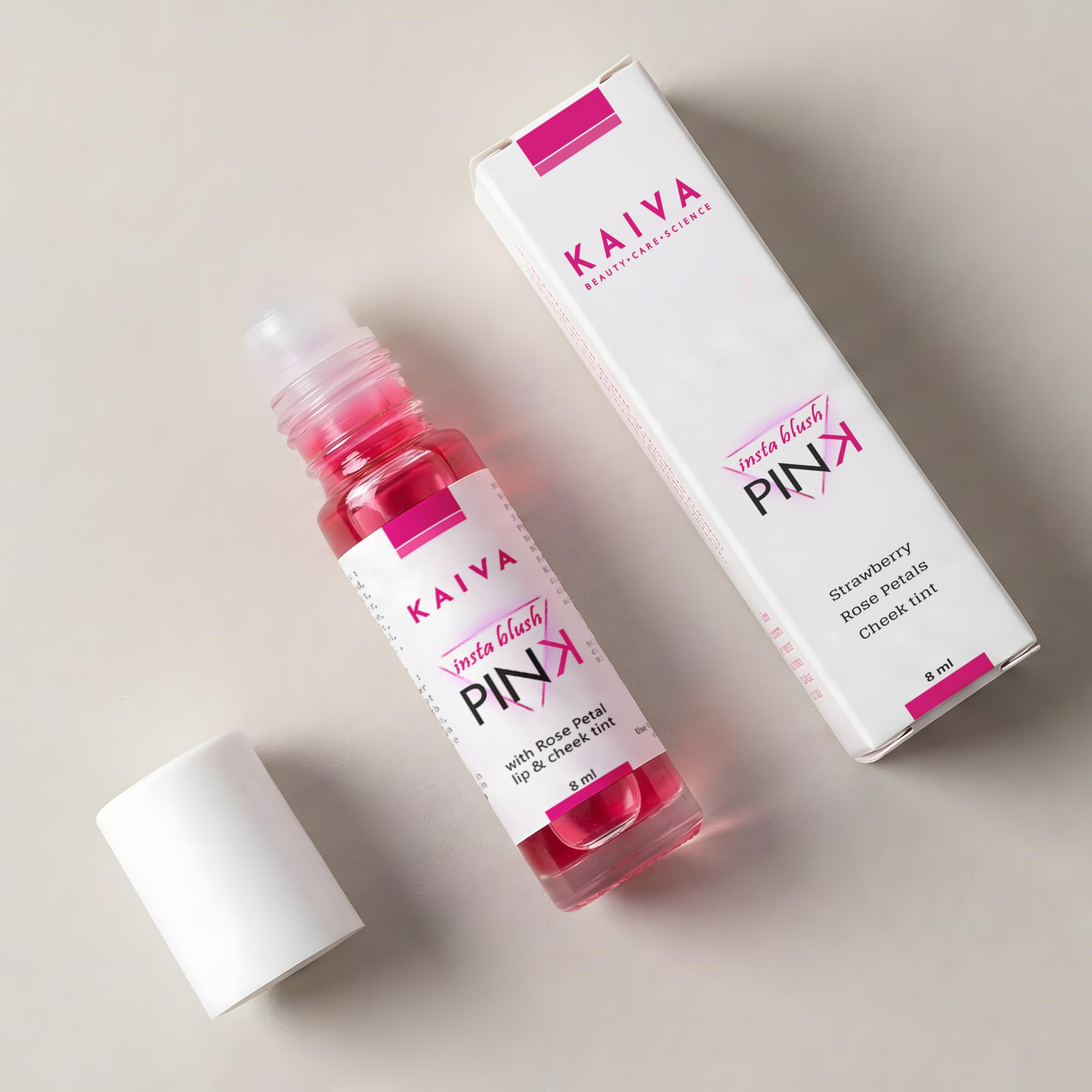 Kaiva Rose Petal RollOn Tint | WaterBased Lip & Cheek Tint | Natural Rose Extract | Lightweight & Buildable Colour | For All S