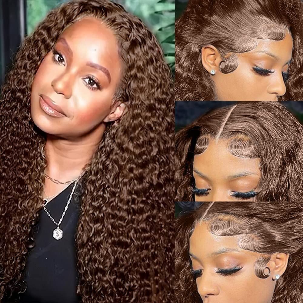 200% Density Mongolian Curly Lace Front Wigs Human Hair 13X6 Auburn Brown Hd Transparent Lace Front Wigs Human Hair For Women Wi