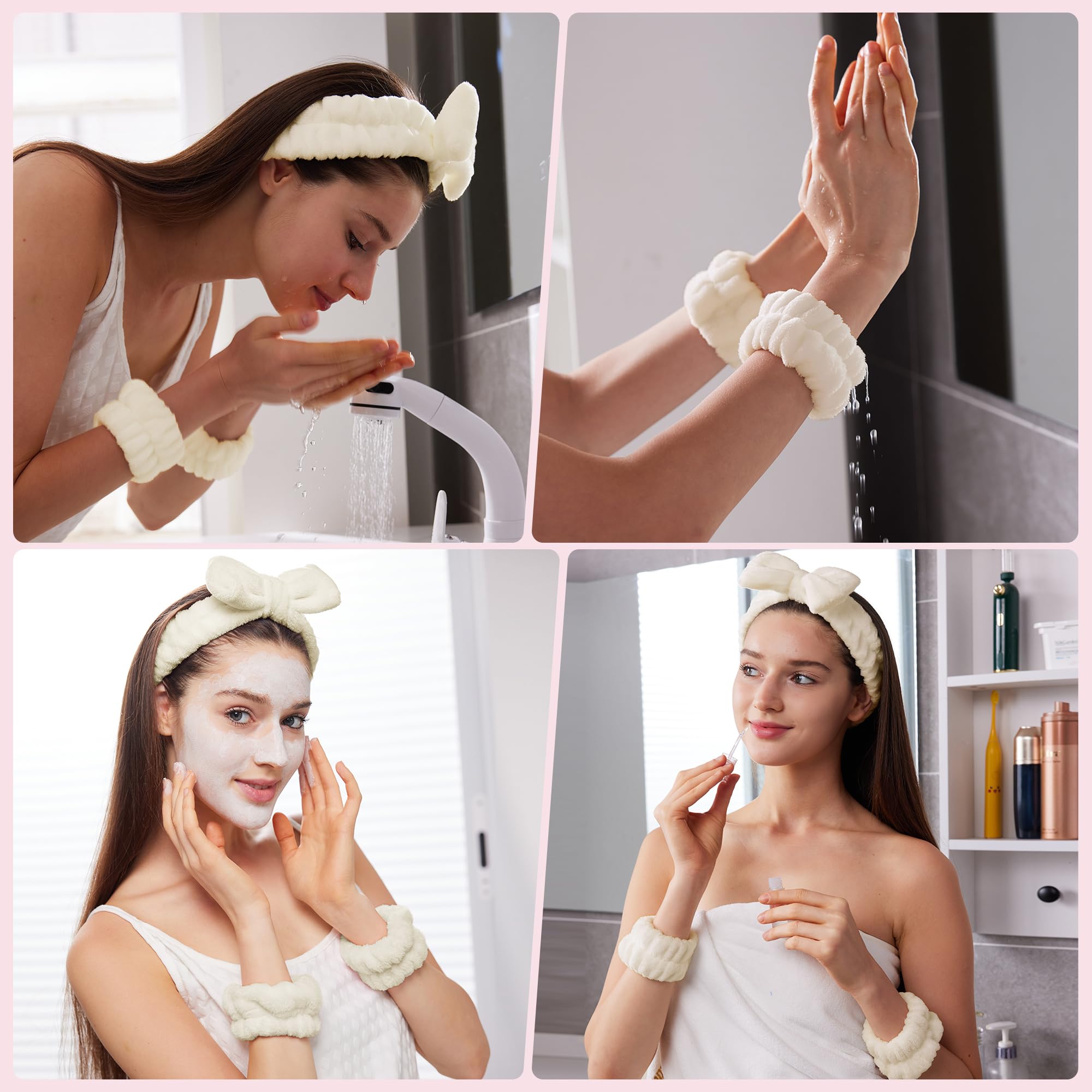 Ztomine Headbands For Women - Spa Headband And Wristband Set - Headband For Washing Face,Facial Mask,Makeup And Skin Care,Gifts