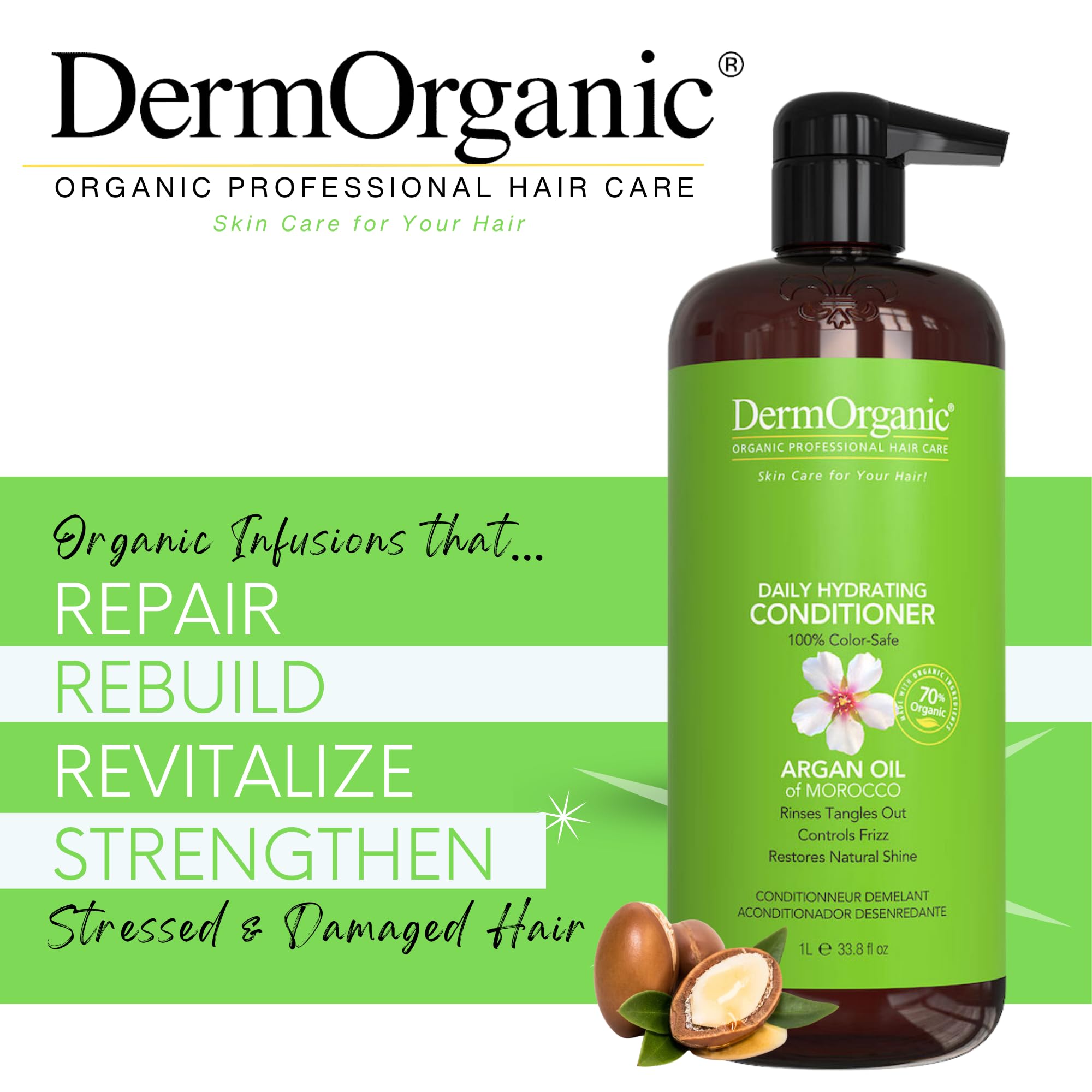 Dermorganic Argan Oil Daily Hydrating Hair Care-Sulfate Free & Color Safe-Conditioner 33.8 Oz