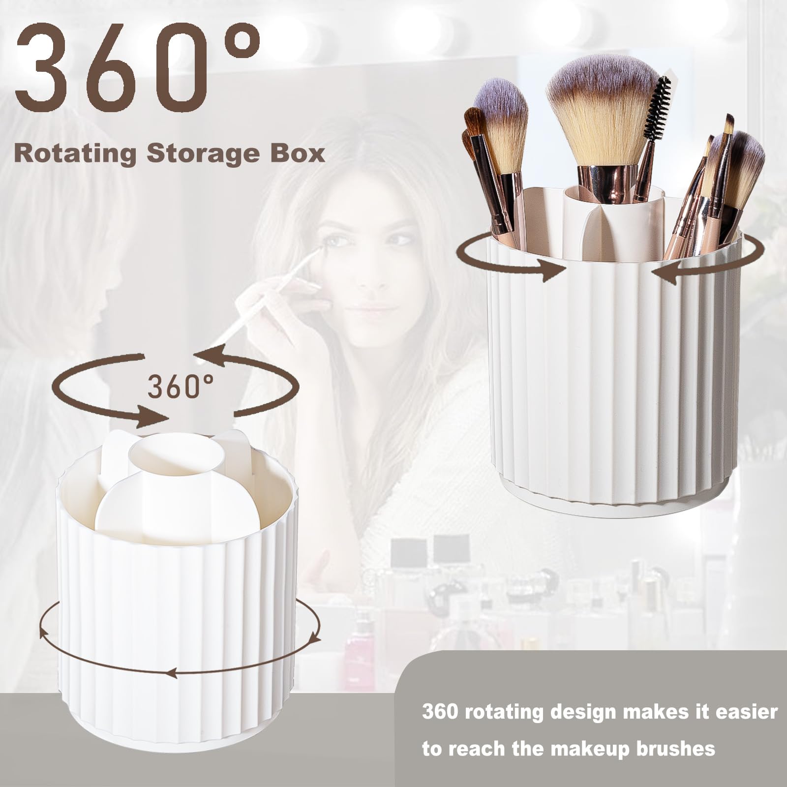 Anyoifax Makeup Brush Holder Organizer 360 Rotating Make Up Brushes Container For Vanity, Spinning Cosmetics Storage Cup Pen Hol
