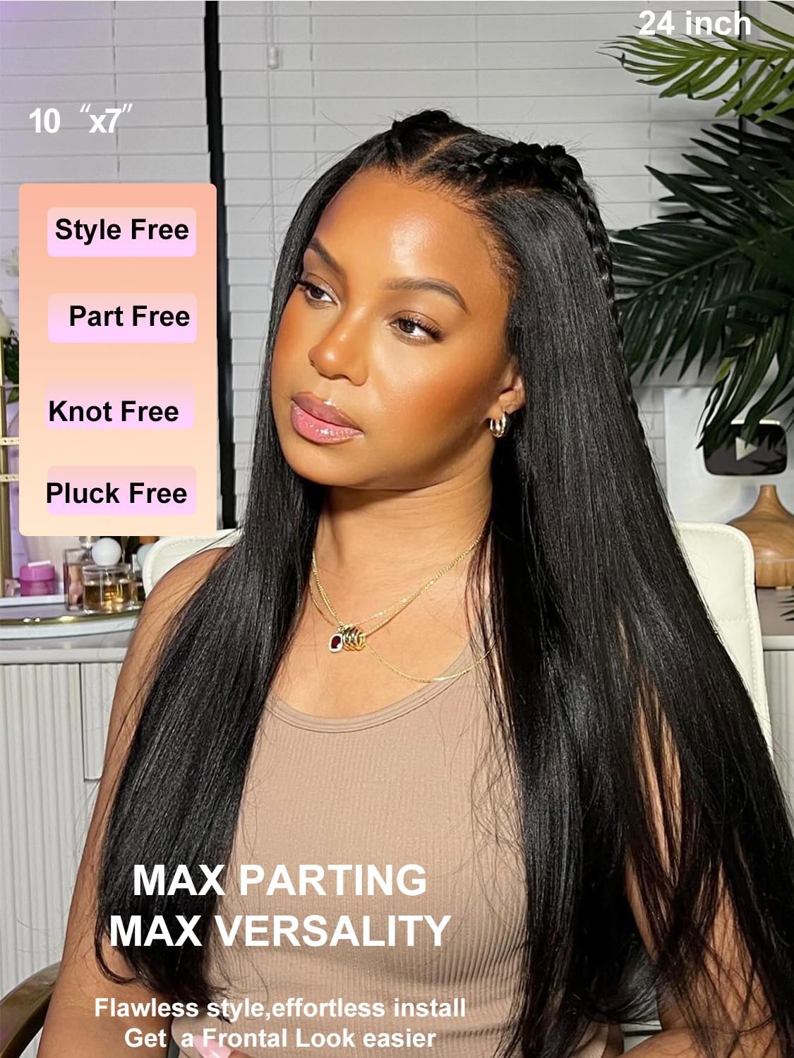 Domiso Max Part 10X7 M-Cap Kinky Straight Glueless Wigs Human Hair Pre Plucked Pre Cut Wear And Go Glueless Wig Hd Lace Front Wi