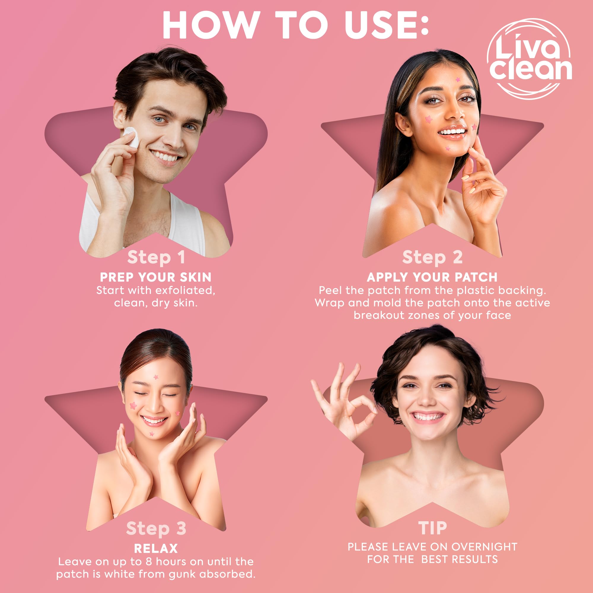 LivaClean Star Blemish Patches (240CT) - Salicylic Acid & Tea Tree Oil, Clear & Pink Pimple Patch Cute, Acne Star, Cute Pimple S