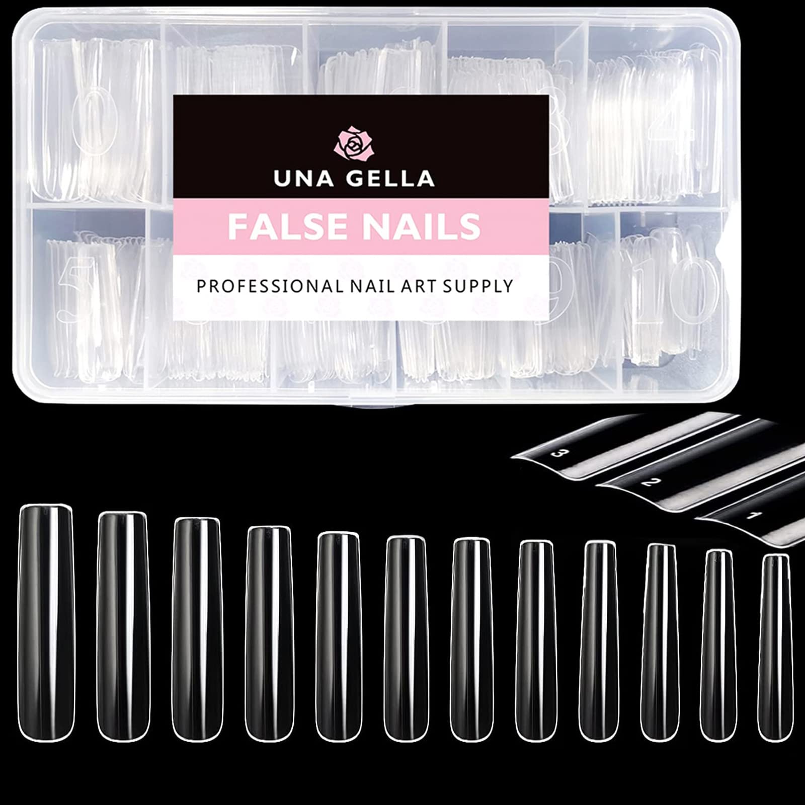 Una Gella Extra Long Tapered Sqaure Nail Tips Full Cover 504Pcs No C Curve Clear Gel Nail Tips Xxl Long Straight Nails Tips Acry