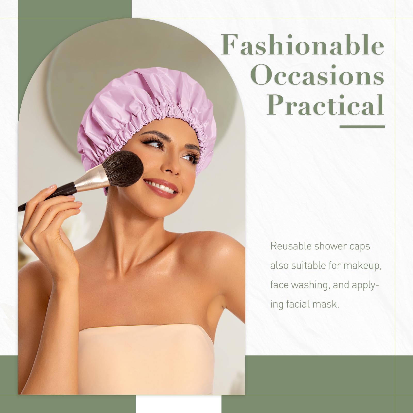 Reusable Shower Cap For Women, Large Waterproof Shower Bonnet Washable Elastic Band Bath Hair Hat For Long Hair, Braids(Purple)
