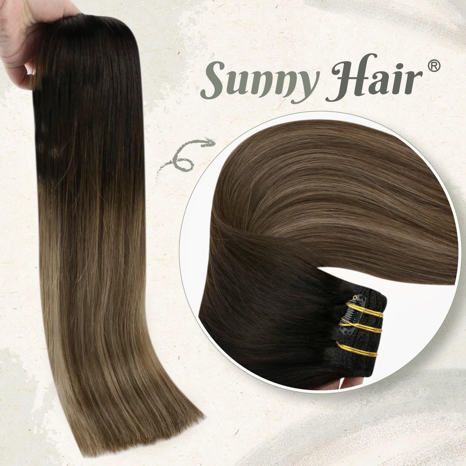 Sunny Human Hair Extensions Clip Ins Ombre Clip In Hair Extensions Black Ombre Dark Brown Mix Caramel Brown Clip In Ombre Hair E