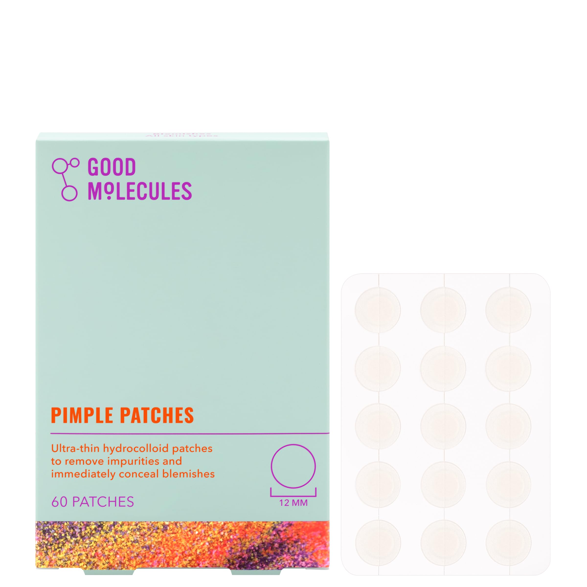 Good Molecules Pimple Patches (60 Patches)  UltraThin Hydrocolloid Patches To Conceal Whiteheads, Blackheads And Blemishes, Ta