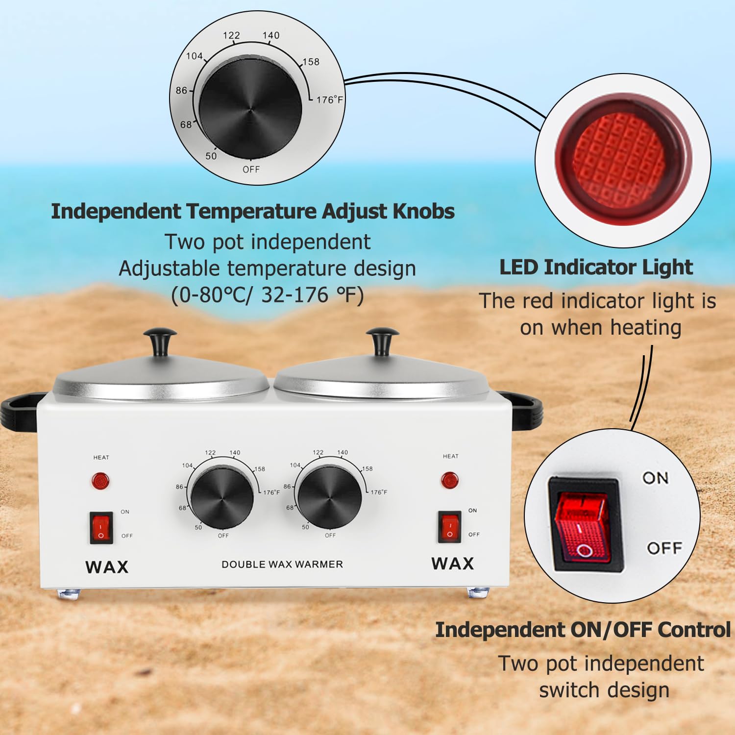 Professional Dual Wax Warmer For Hair Removal, Double Electric Wax Heater Machine With 100Pcs Wax Sticks-Wax Pots With Adjustabl