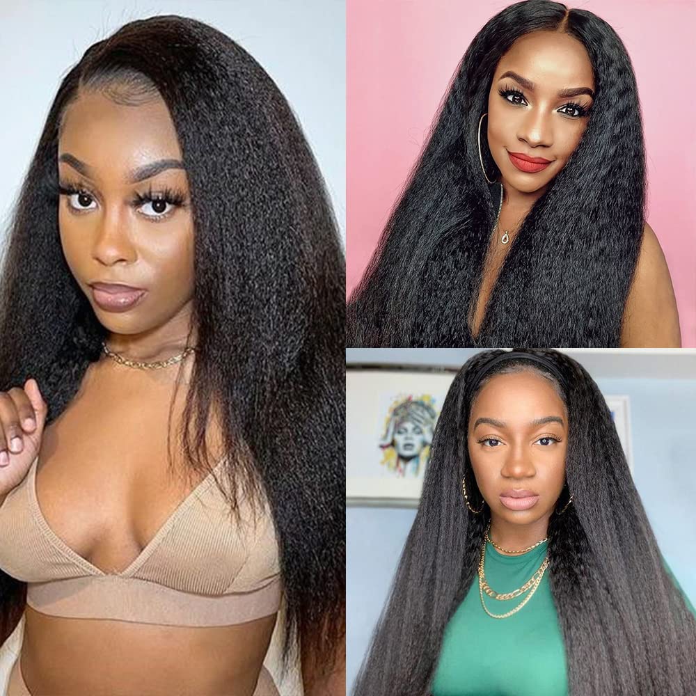Kerriana Kinky Straight Human Hair Bundles, Kinky Straight Sew In 100% Unprocessed Brazilian 3 Bundles 10 12 14 Inch For Black W