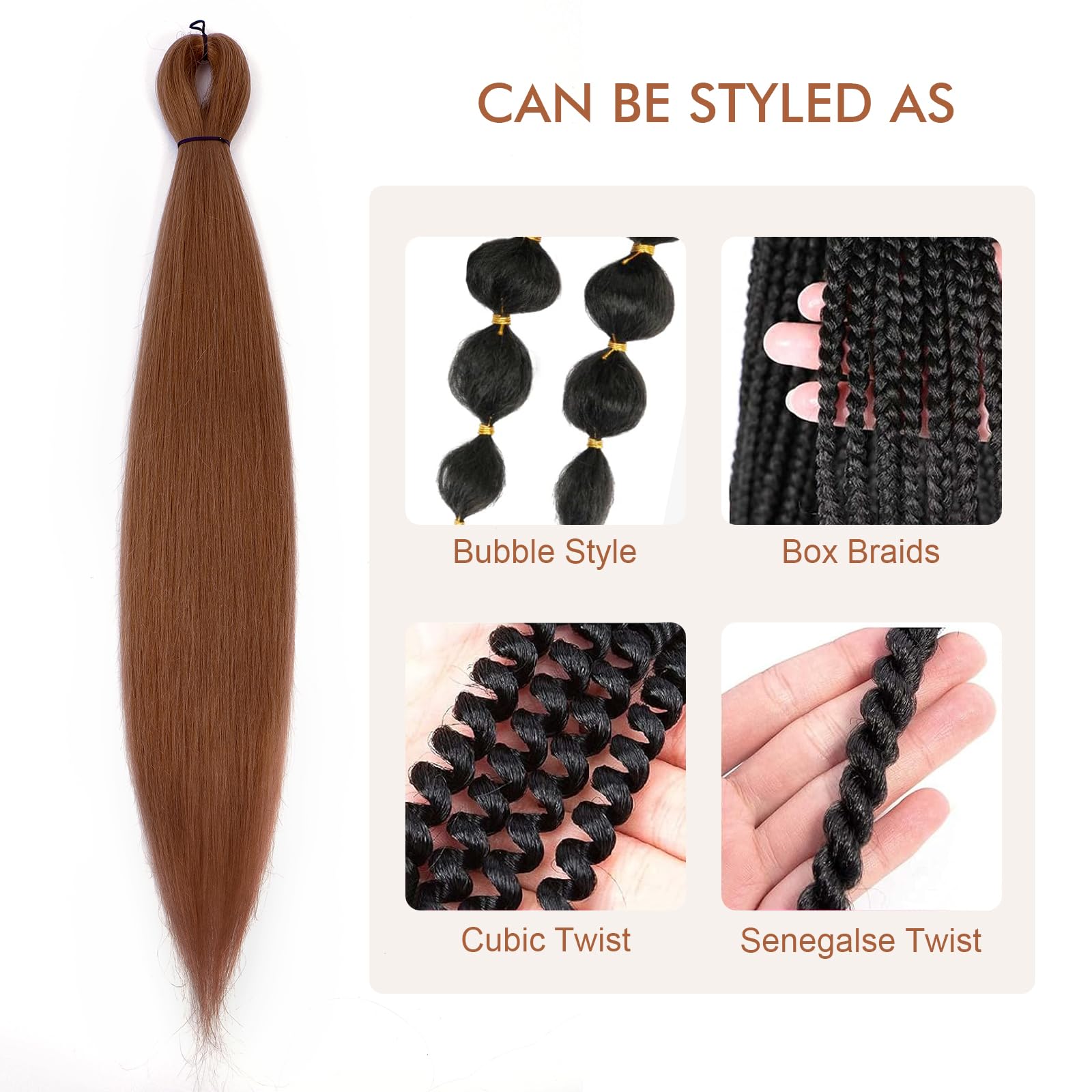 Difunee Pre-Stretched Braiding Hair - 14 Inch 8 Packs Brown Mid-Length Braiding Hair For Twist Or Box Braids, Yaki Texture Hot W