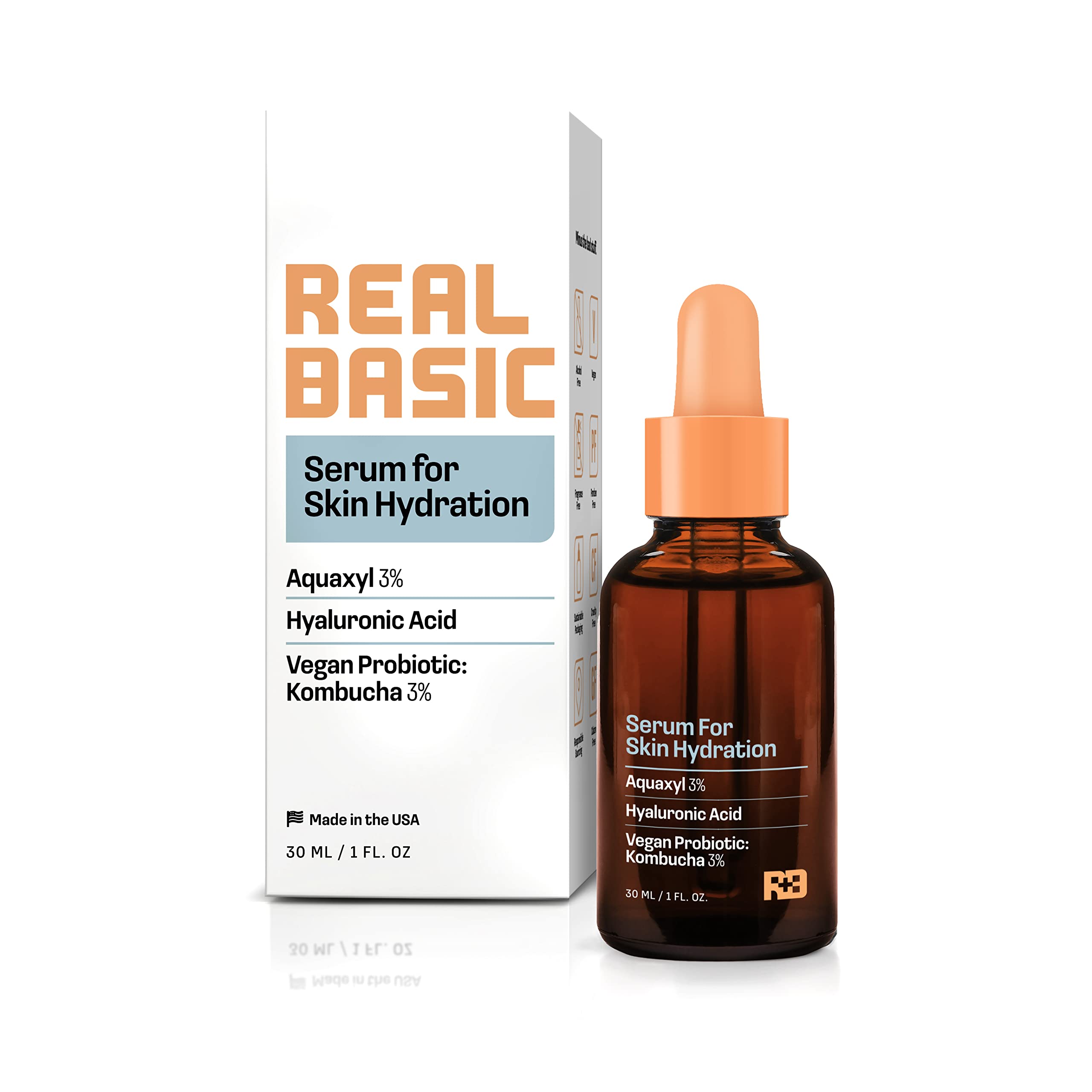Real Basic Skin Serum for Skin Hydration with Aquaxyl, Hyaluronic Acid and Kombucha 1 oz. - Skin Serum Hydrating Treatment, Seru