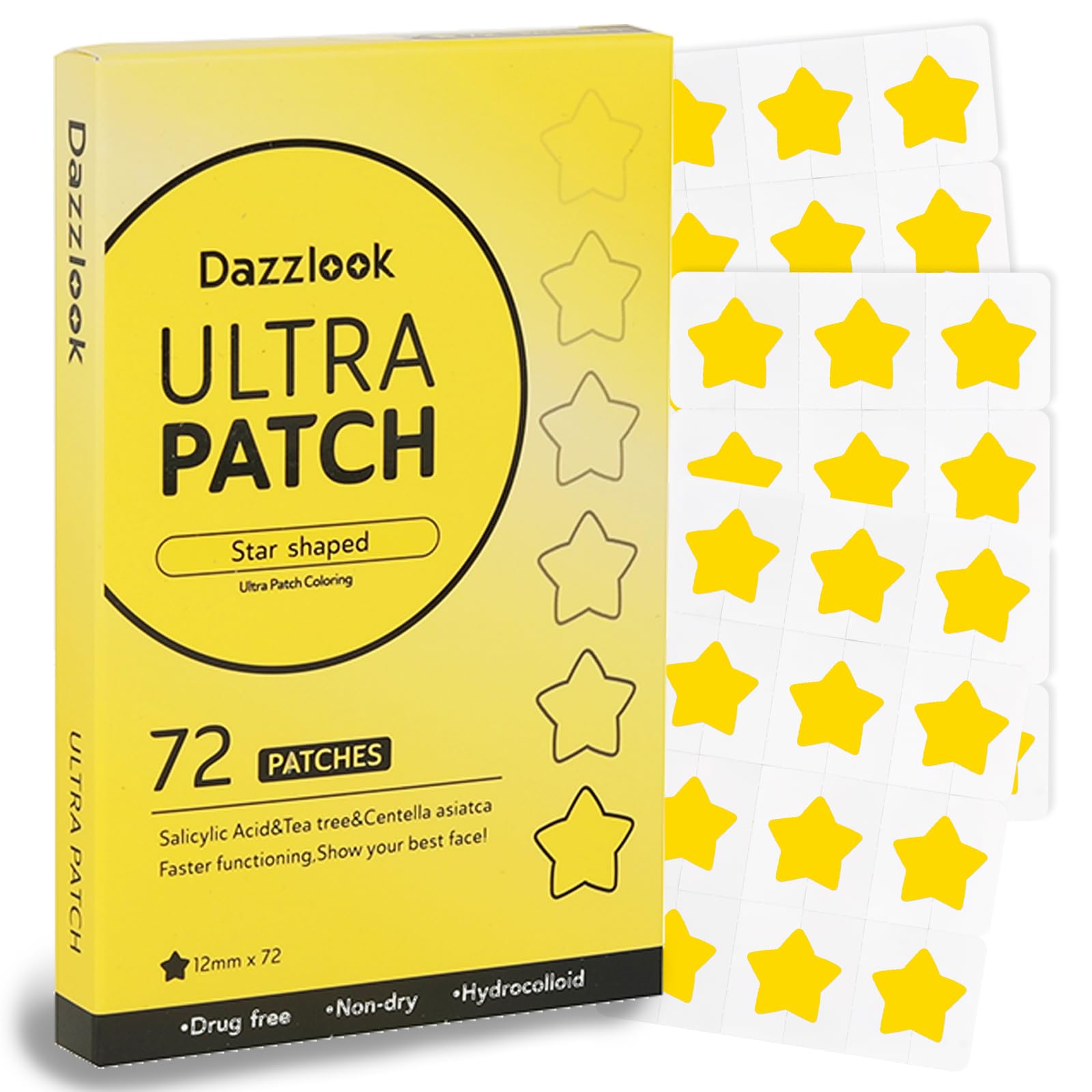 Dazzlook Yellow Star Pimple Patch Salicylic Acid, Acne Sticker, 72 Count