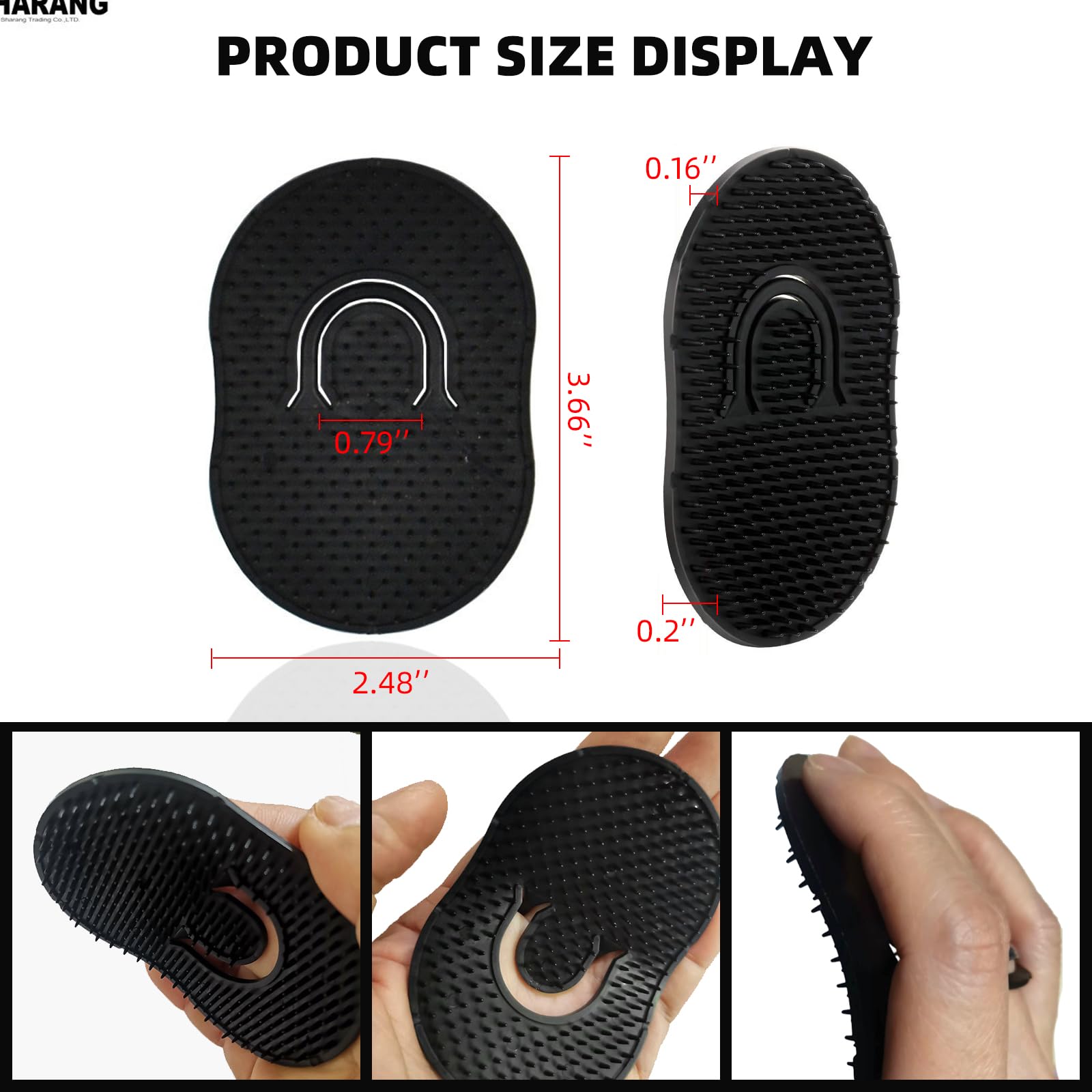 Soft 'N Style Pocket Palm Combs Set, 6 Plastic Shampoo & Scalp Massager Brushes, Black