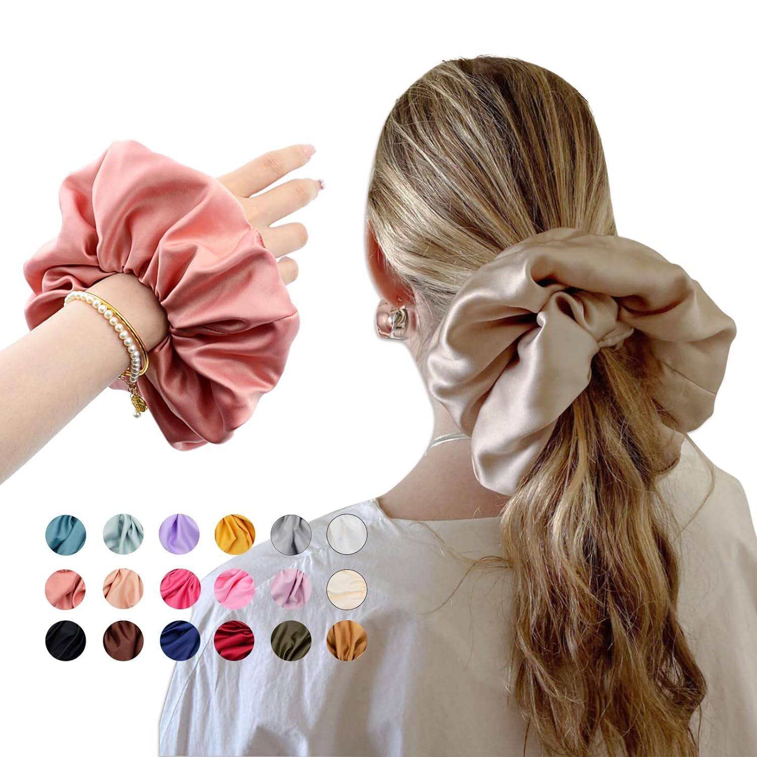Chloven 18 Colors XXXL-Large Jumbo Scrunchies Oversized Hair Scrunchies Satin Elastics Scrunchy Bobbles Hair Ties Accessories Ov
