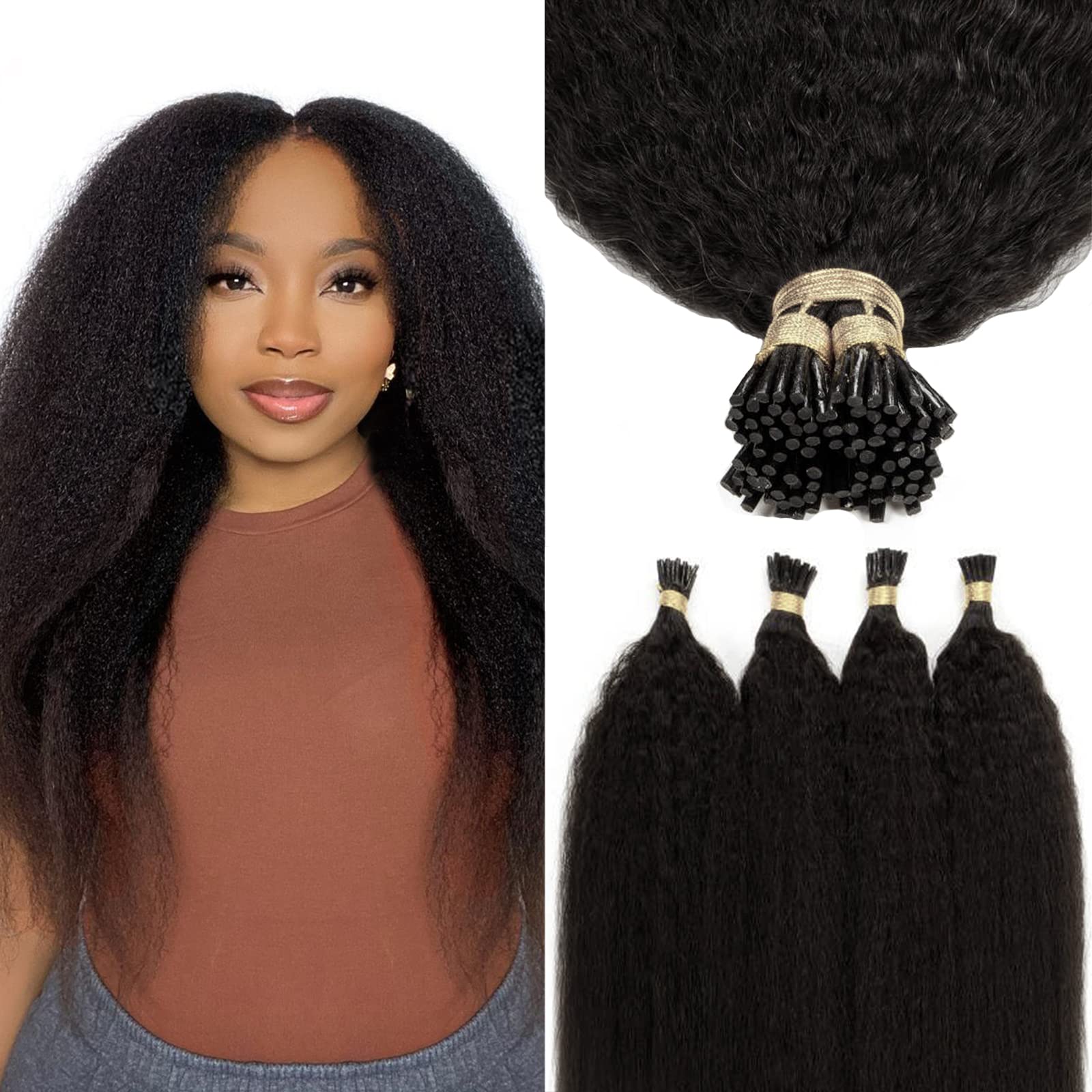 Kinky Straight Itip Hair Extensions Natural Black Hair Microlink Hair Extensions Human Hair Kinky Hair I Tip Extensions Human Ha